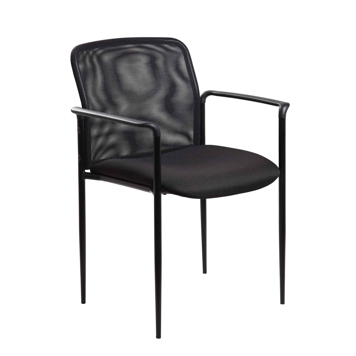 Boss Office Products Stackable Guest Chair with Arms, Mesh Back & Fabric Seat, Black