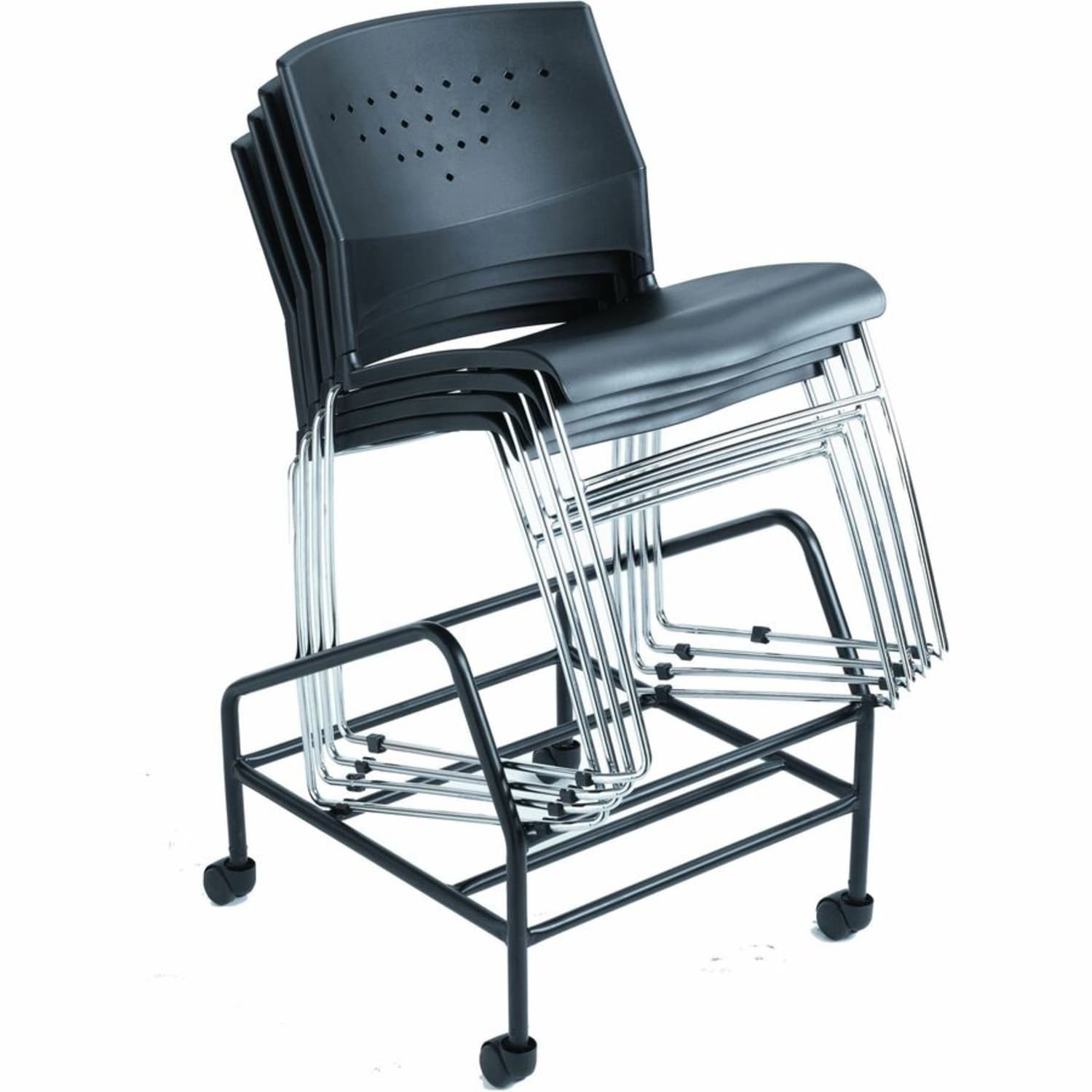 Boss Office Products Poly Stackable Chrome Chair BlackSilver PopularChairscom