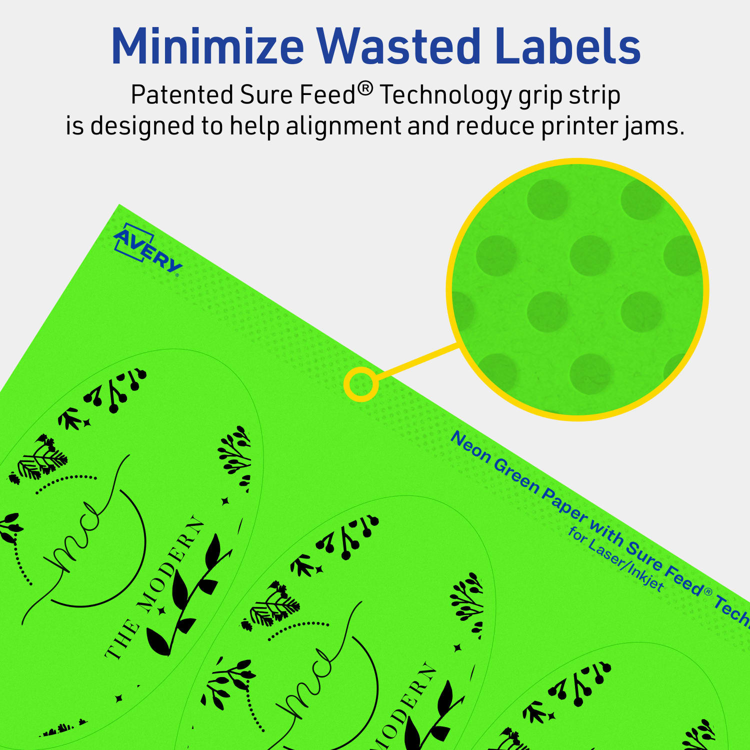 Avery Printable Labels With Sure Feed Technology, 94058-NGP40, Oval, 4-1/4in x 2-1/2in, Matte Neon Green, Pack of 240 - Image 5