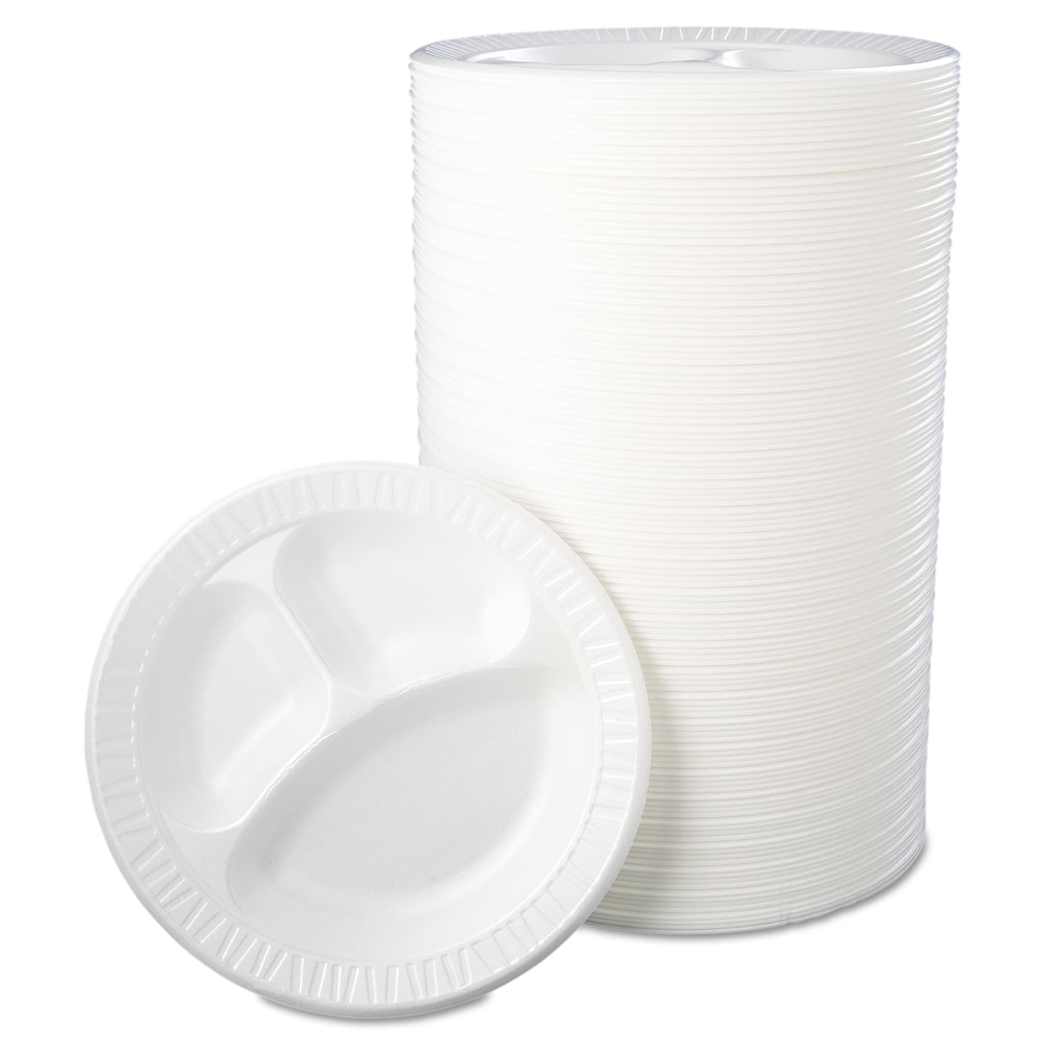 Dart Quiet Classic 3-Compartment Laminated Foam Plates, 10 1/4in, White, 125 Plates Per Pack, Case Of 4 Packs - Image 3