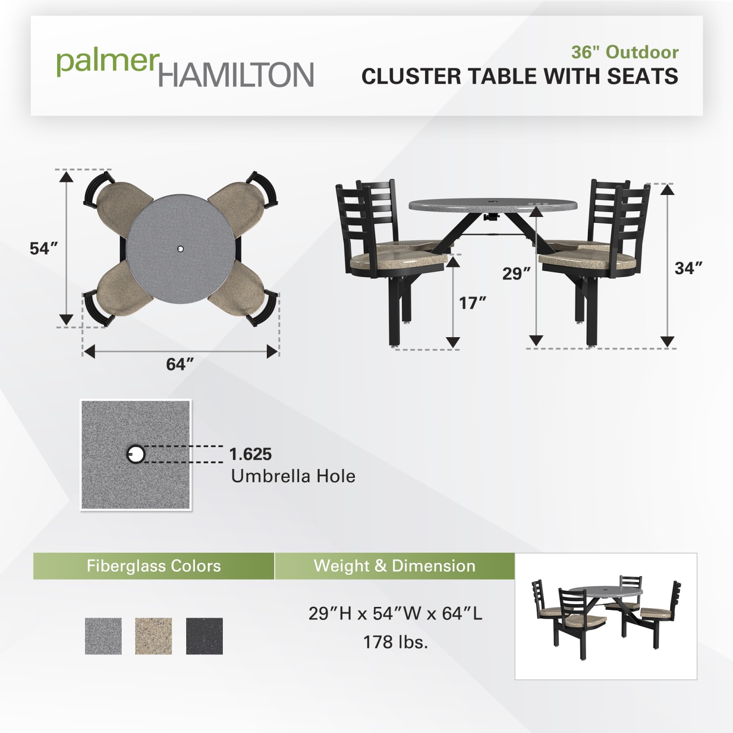 Palmer Hamilton Covey Outdoor Cluster Table With 4 Seats, 29in x 54in, Steel Gray/Cappuccino - Image 4