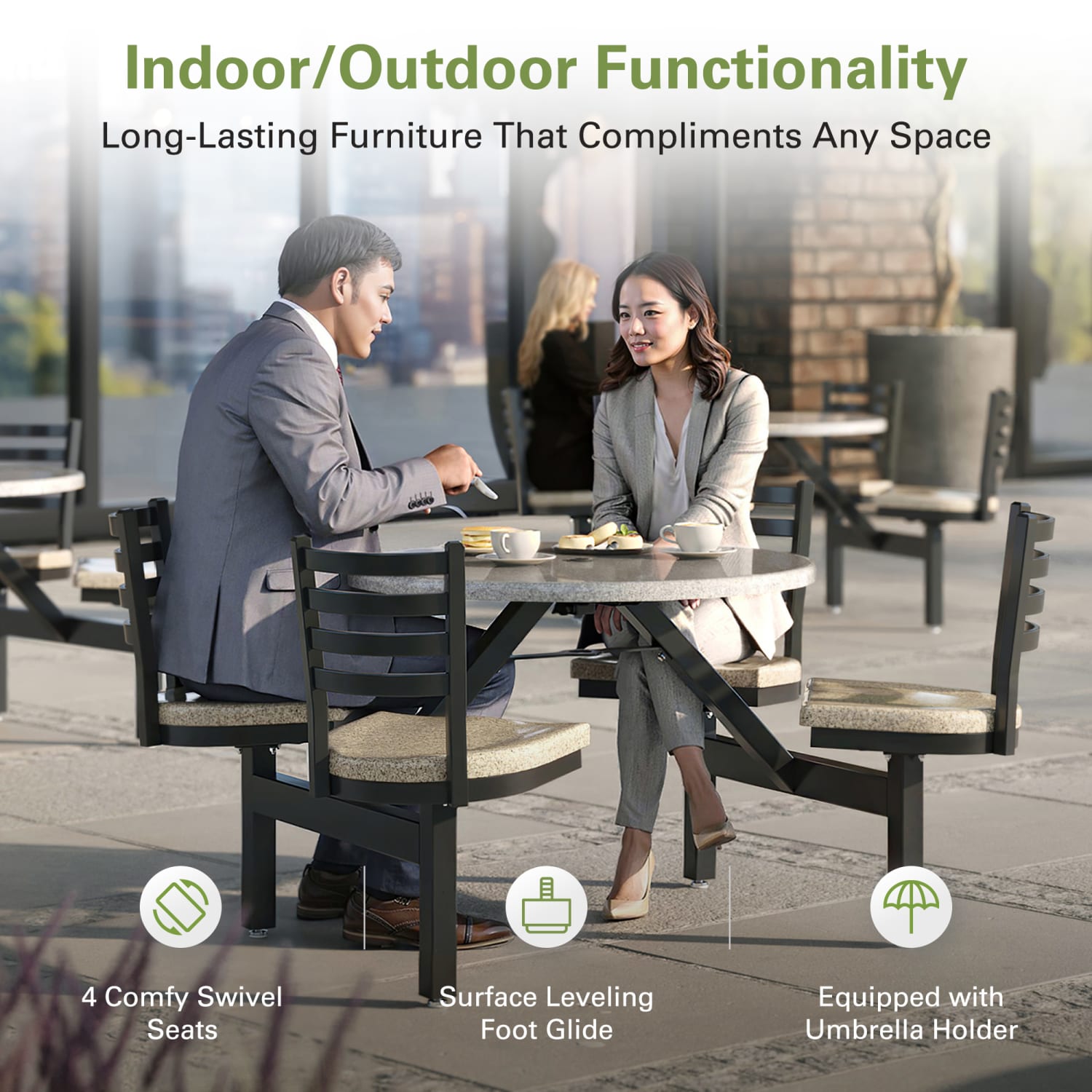 Palmer Hamilton Covey Outdoor Cluster Table With 4 Seats, 29in x 54in, Steel Gray/Cappuccino - Image 6
