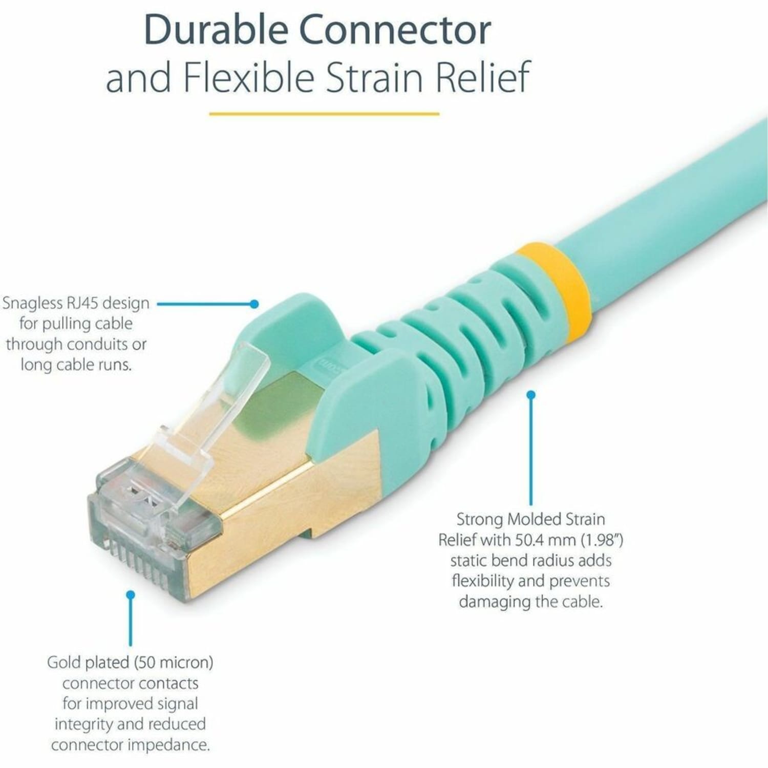 StarTech.com 8ft Aqua Cat6a Shielded Patch Cable - Cat6a Ethernet Cable - Aqua - Image 4