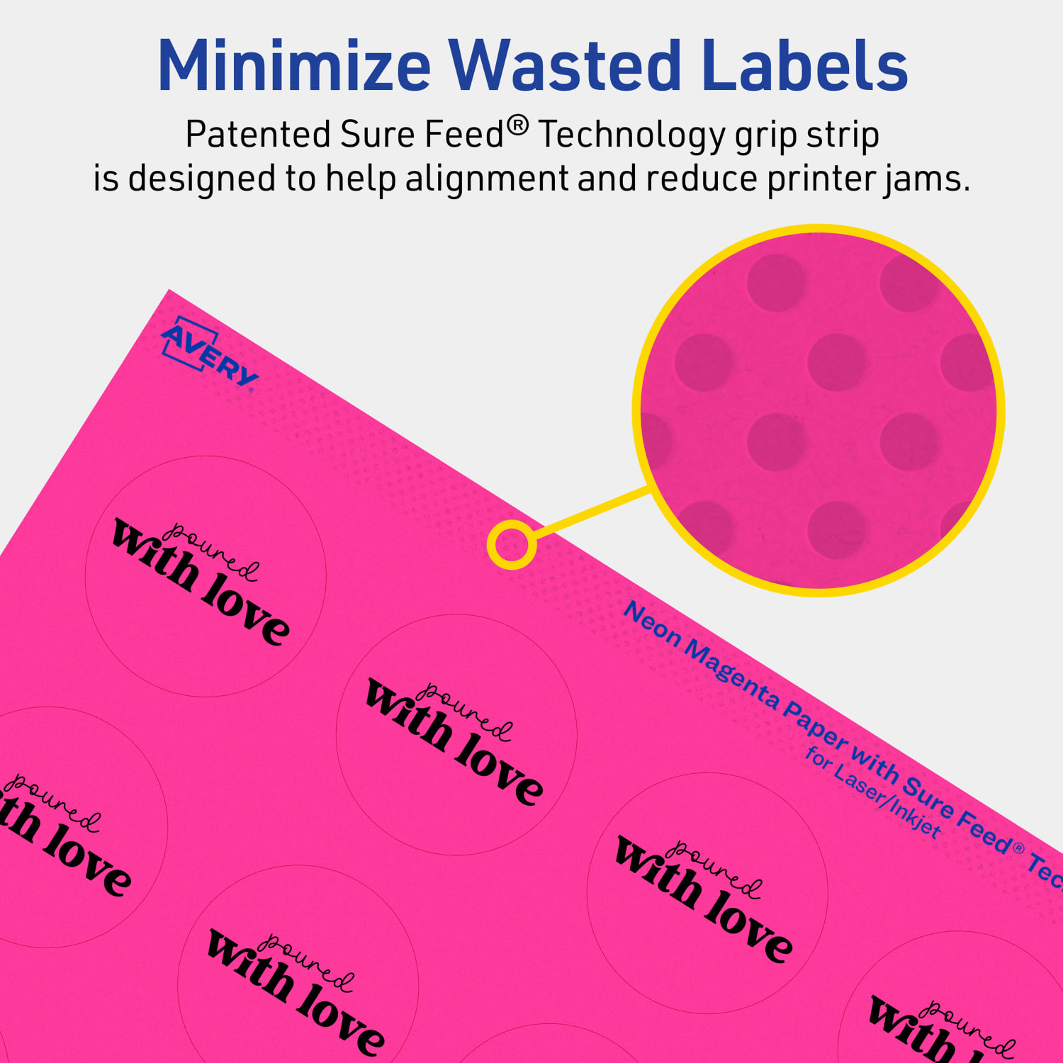 Avery Print-To-The-Edge Labels With Sure Feed Technology, 94507-NMP10, Round, 1-5/8in, Matte Neon Magenta, Pack of 200 - Image 5