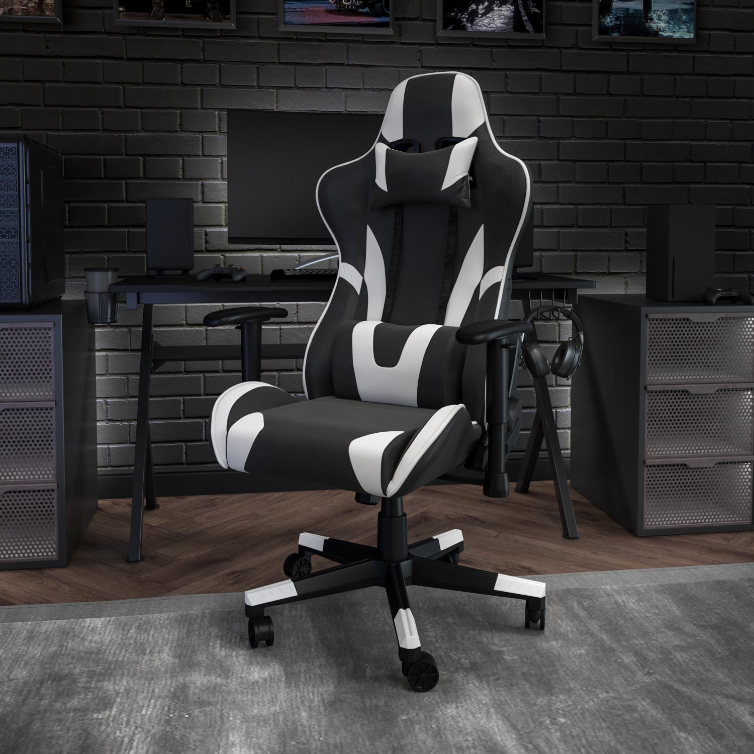 Flash Furniture X20 Ergonomic LeatherSoft Faux Leather High-Back Racing Gaming Chair, White/Black