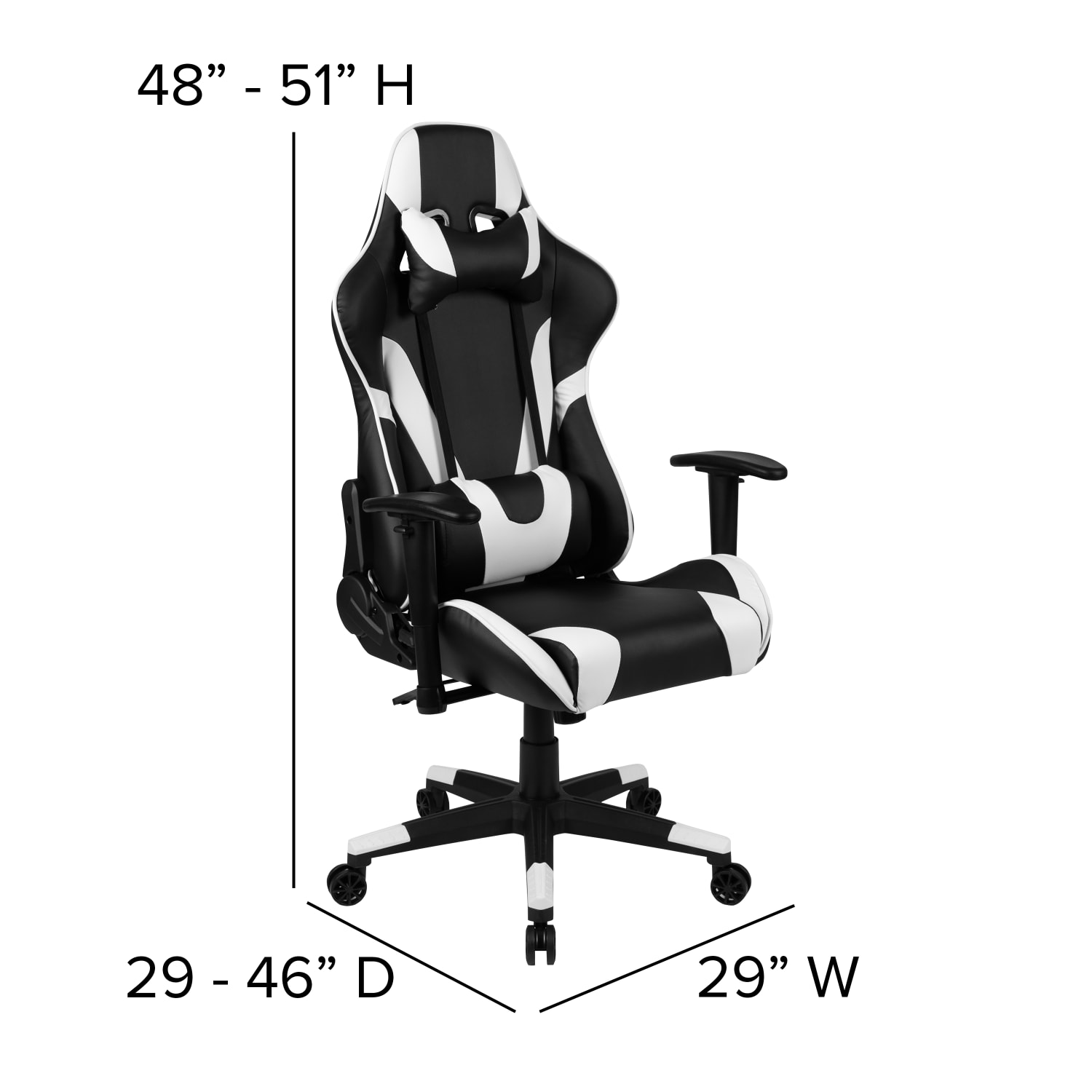 Flash Furniture X20 Ergonomic LeatherSoft Faux Leather High Back Racing Gaming Chair WhiteBlack PopularChairscom