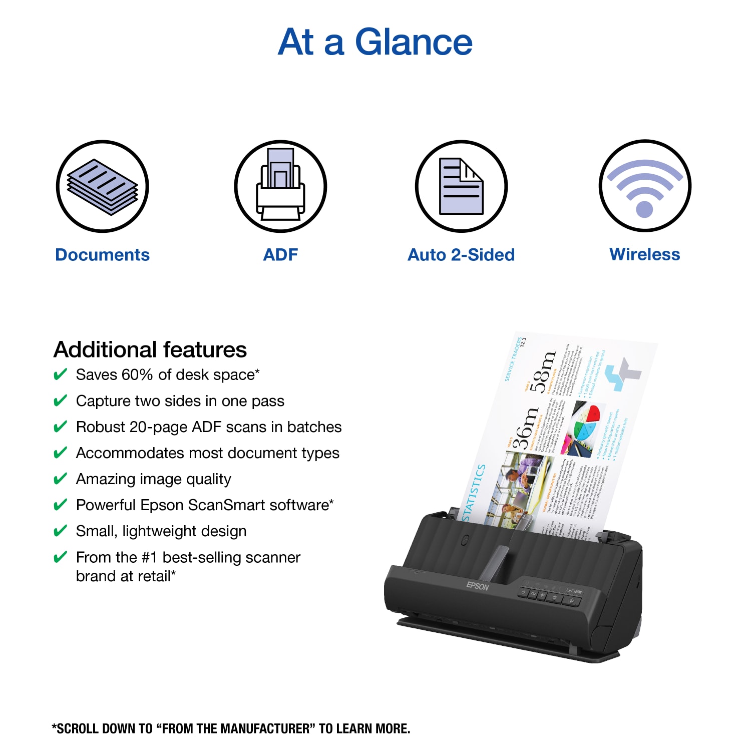 Epson WorkForce Wireless Compact Desktop Document Scanner, ES-C320W - Image 3
