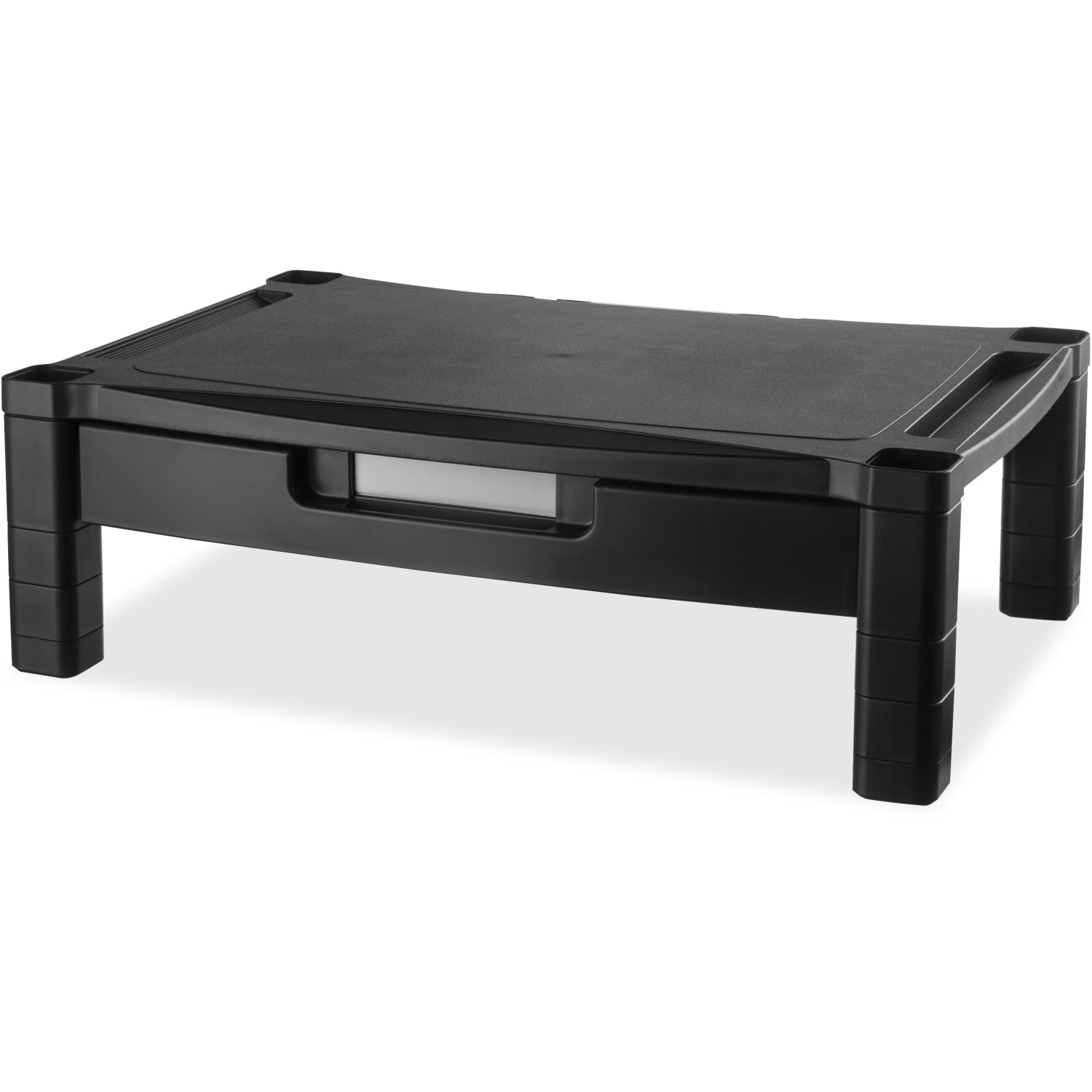 Kantek Extra Wide Adjustable Monitor Laptop Stand with Drawer - 50 lb Load Capacity - 6in Height x 13.25in Width - Desktop - Plastic - Black - Image 3