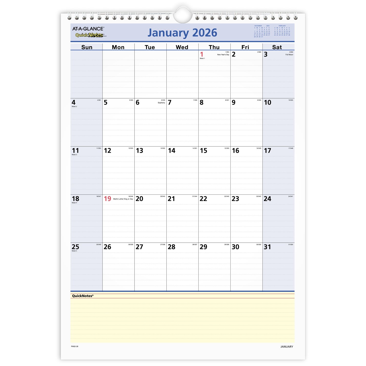 AT-A-GLANCE QuickNotes 2026 Monthly Desk Wall Calendar, Medium, 12in x 17in