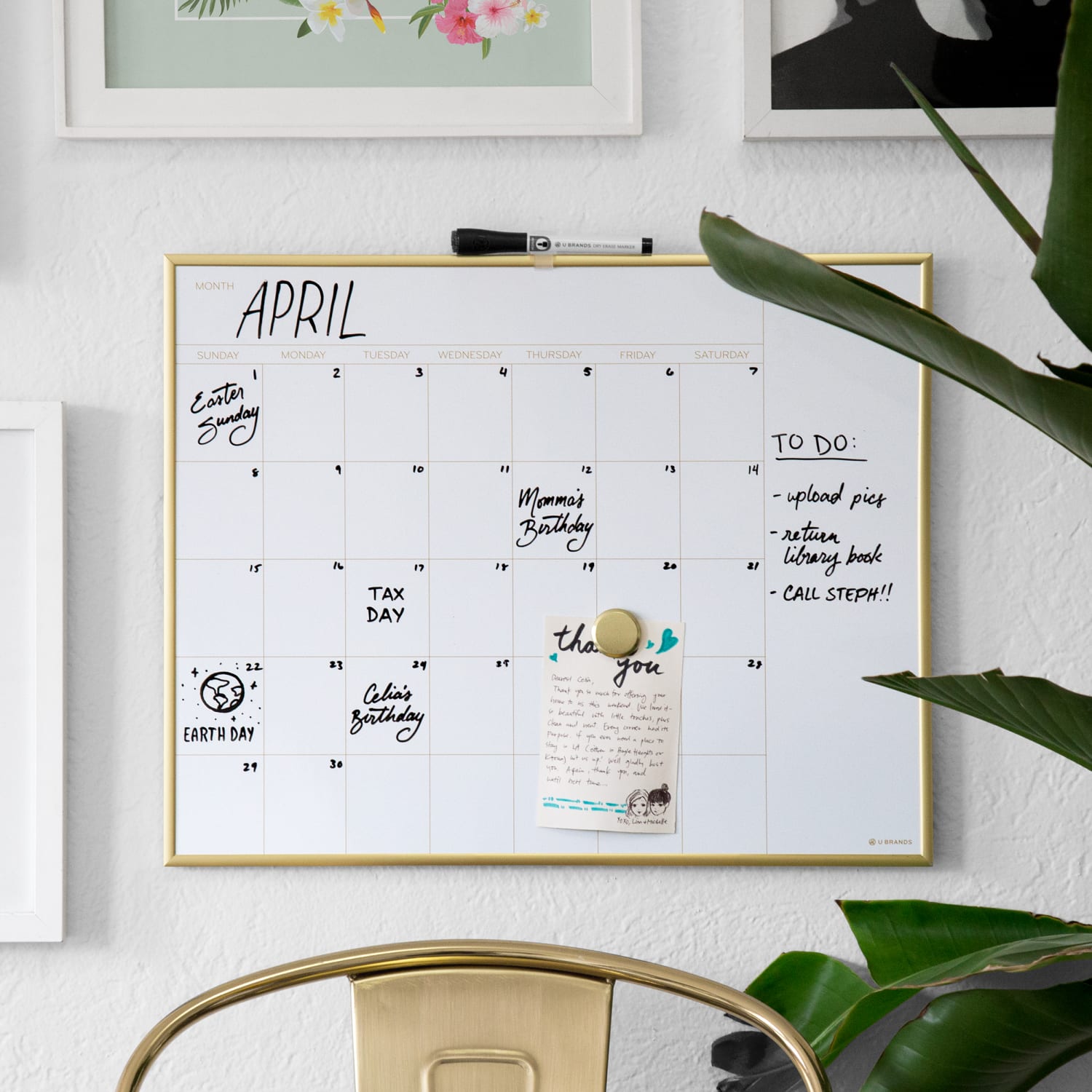 U Brands Magnetic Dry-Erase White Calendar Whiteboard, 16in x 20in, Steel Frame With Gold Finish - Image 3