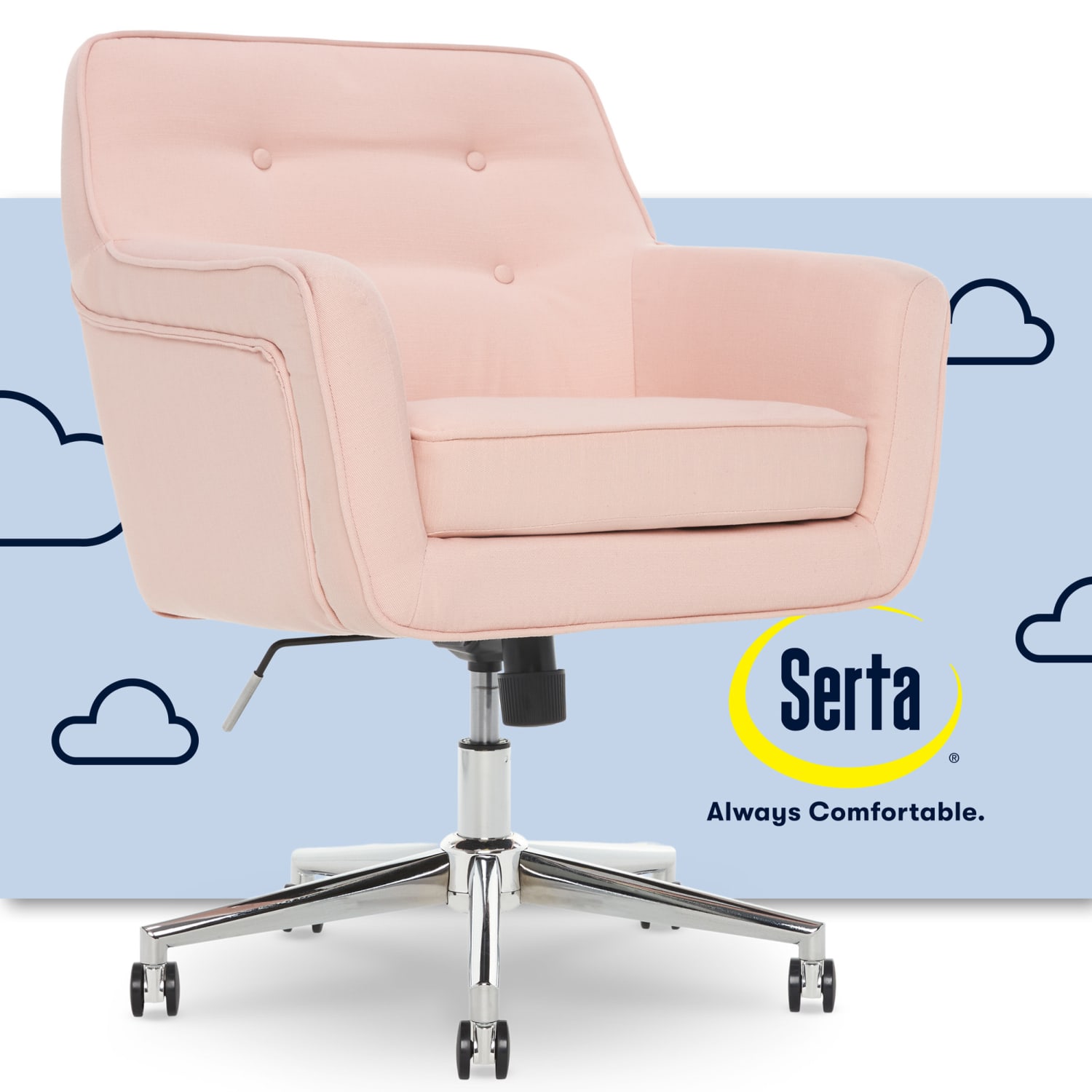Serta Ashland Home Mid-Back Office Chair, Twill Fabric, Blush Pink/Chrome - Image 3