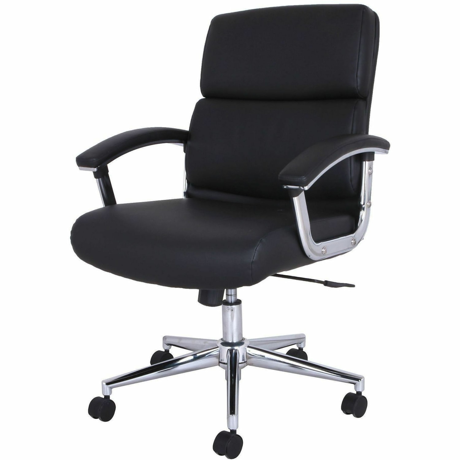 Lorell Vuelo Modern Bonded-Leather Office Chairs - Bonded Leather Seat Material - Mid Back - Black - Armrest - 1 Each - Image 5