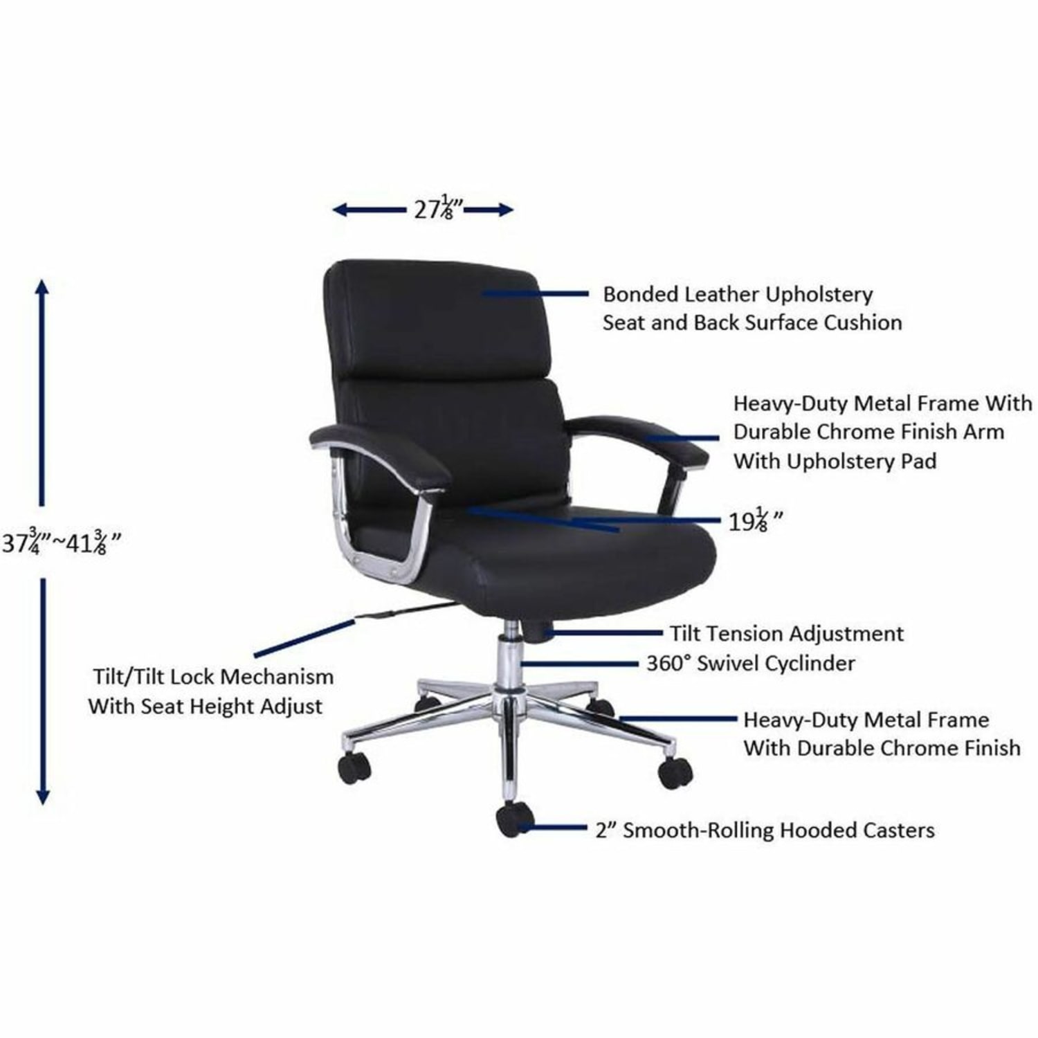 Lorell Vuelo Modern Bonded-Leather Office Chairs - Bonded Leather Seat Material - Mid Back - Black - Armrest - 1 Each - Image 9