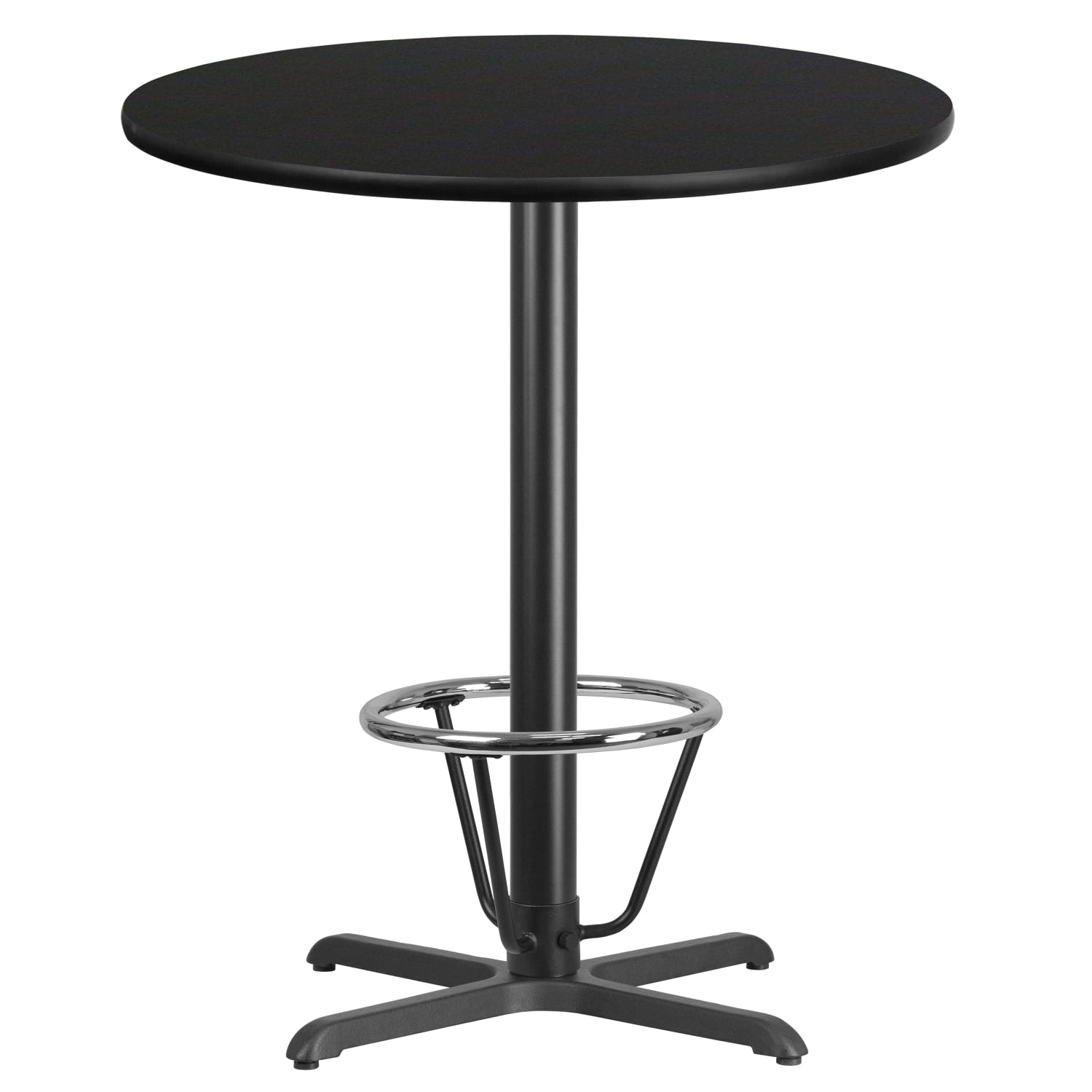 Flash Furniture Round Laminate Table Top With Bar Height Table Base And Foot Ring, 43-3/16inH x 36inW x 36inD, Black - Image 3