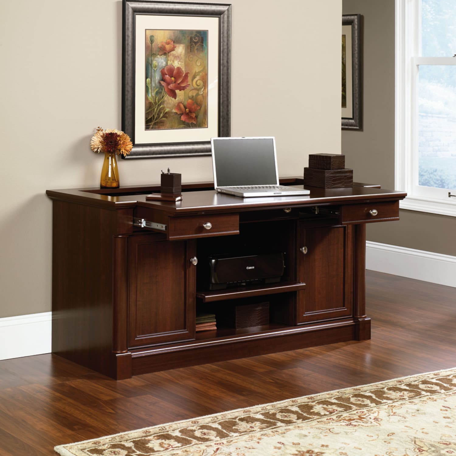 Sauder Palladia 62inW Computer Credenza With Slide-Out Computer Desktop, Select Cherry - Image 6