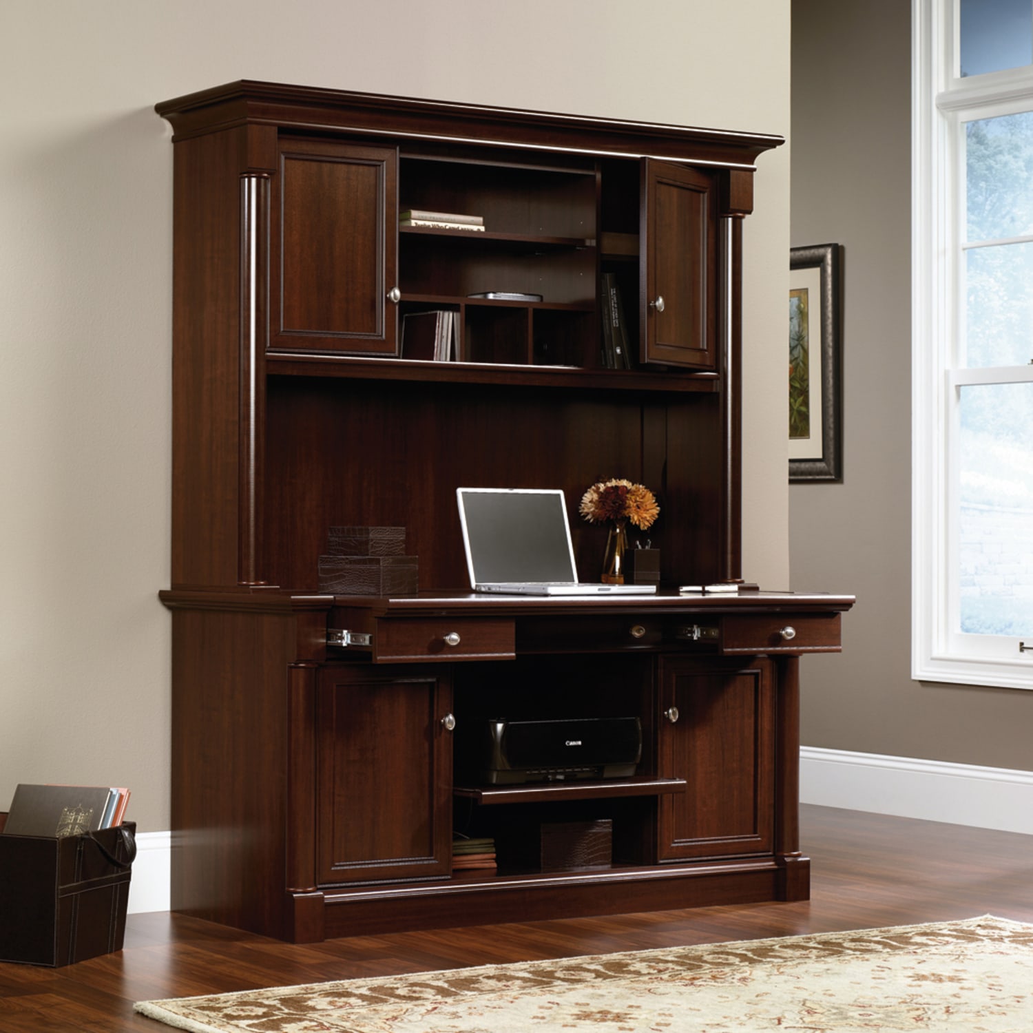 Sauder Palladia Collection Credenza Hutch, Select Cherry - Image 4