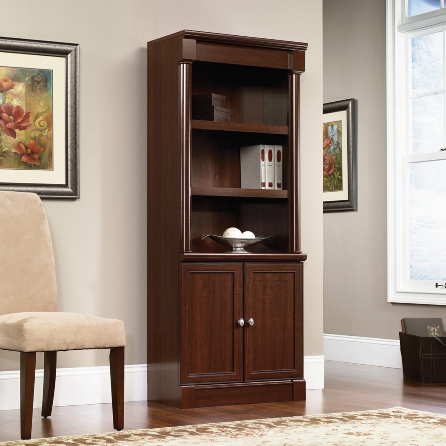 Sauder Palladia 71 7/8inH 5-Shelf Traditional Library With Doors, Cherry/Medium Finish, Standard Delivery - Image 3