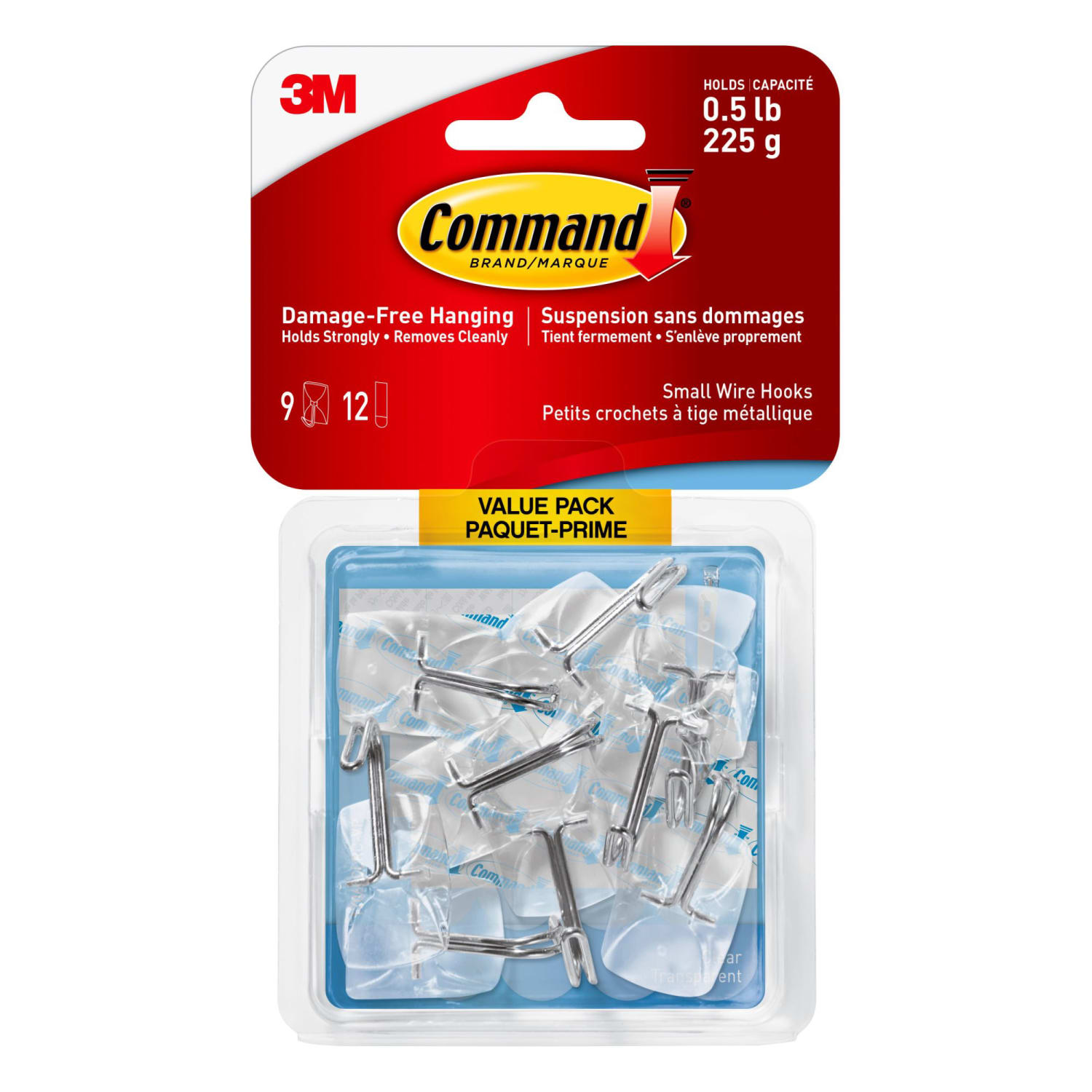 Command Small Wire Hooks, 9 Hooks, 12 Clear Adhesive Strips, Damage Free Hanging Picture Hangers, No Tools Wall Hanging Strips For Living Spaces
