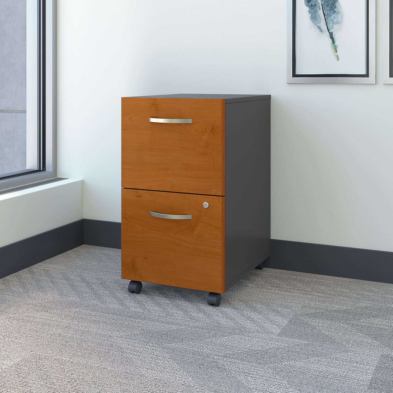 Bush Business Furniture Components 21inD Vertical 2-Drawer Mobile File Cabinet, Natural Cherry/Graphite Gray, Delivery - Image 3