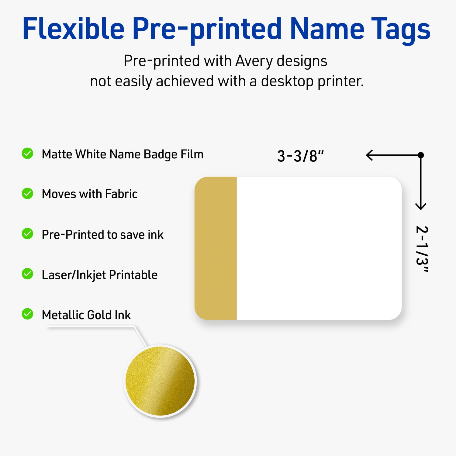 Avery Printable Adhesive Name Badges/Preprinted Designs, Rectangle, S00-EY2, 2-1/3in x 3-3/8in, Matte White/Dipped Gold Edge, Pack Of 80 - Image 4