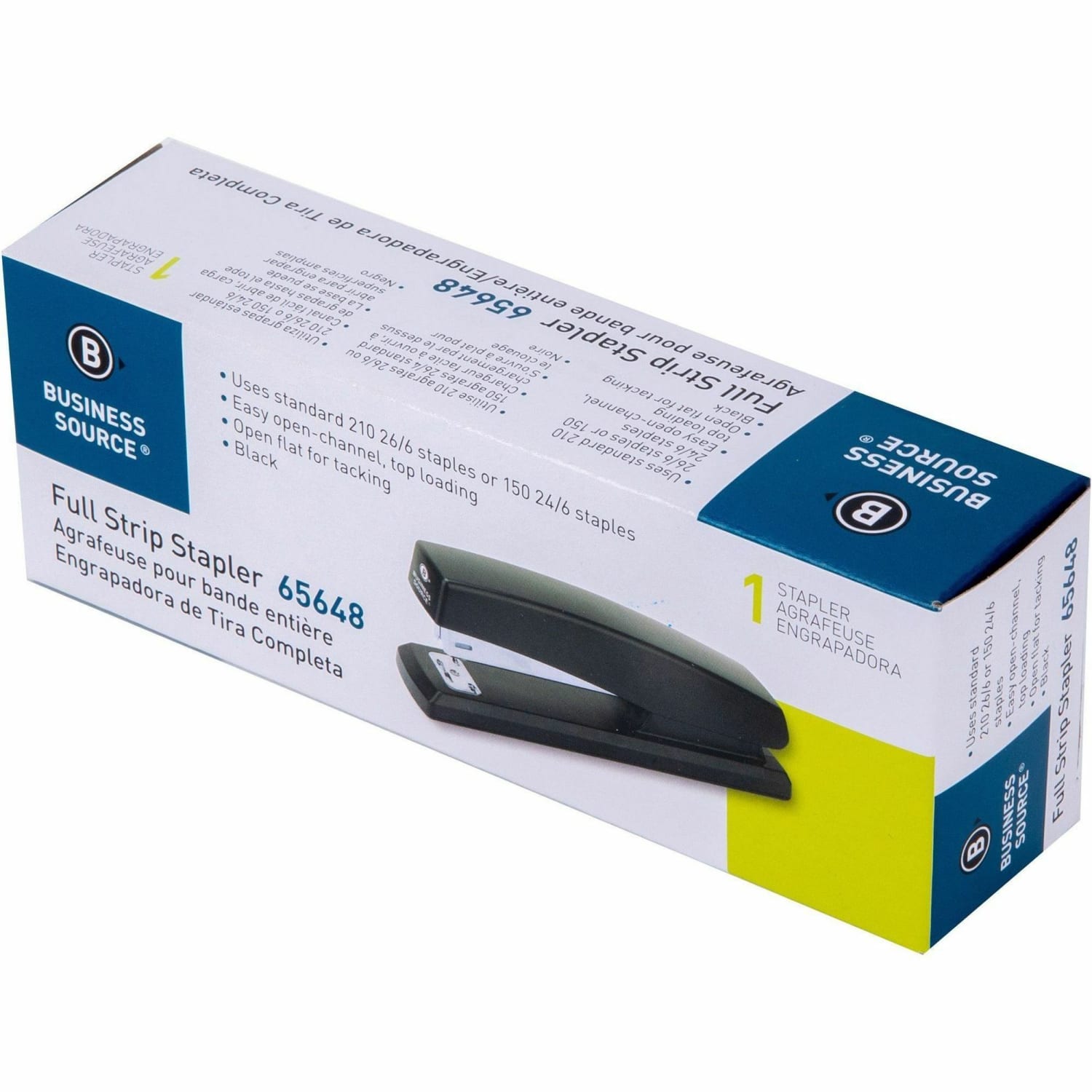 Business Source Full-Strip Desktop Stapler - Staples Upto 20 Sheet - Holds Upto 210 Staple - Full Strip - 3.50in Throat Depth - Black - Metal, Plastic - 1 Each - Image 3