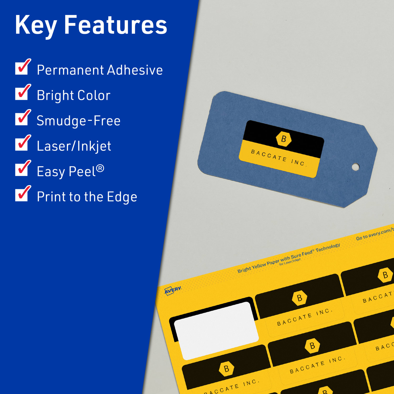 Avery Print-To-The-Edge Labels With Sure Feed Technology And Easy Peel, 94228-BYP80, Rectangle, 1-1/4in x 3-3/4in, Matte Bright Yellow, Pack of 960 - Image 3