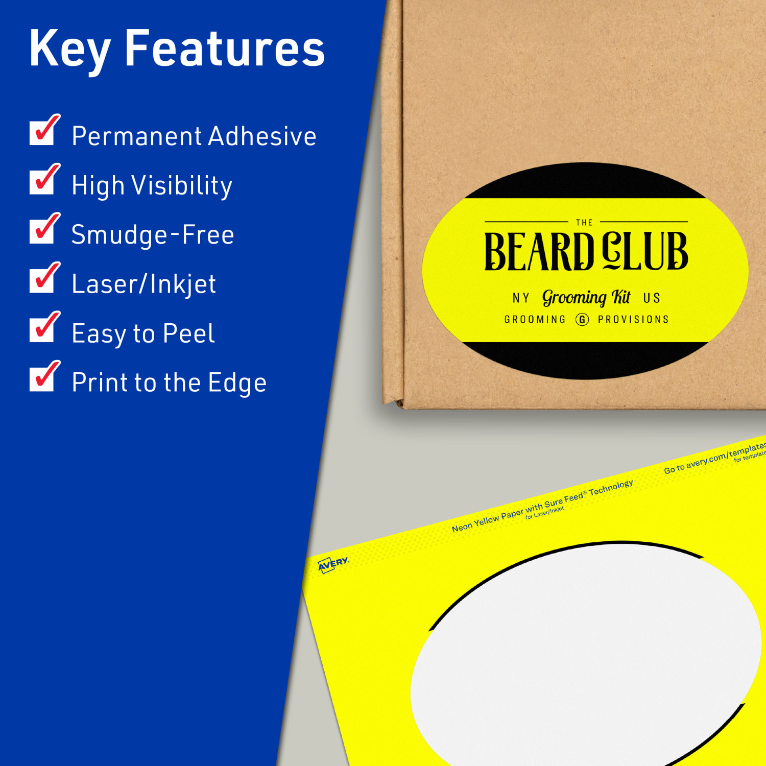 Avery Print-To-The-Edge Labels With Sure Feed Technology, 94057-NYP80, Oval, 4in x 6in, Matte Neon Yellow, Pack of 160 - Image 3