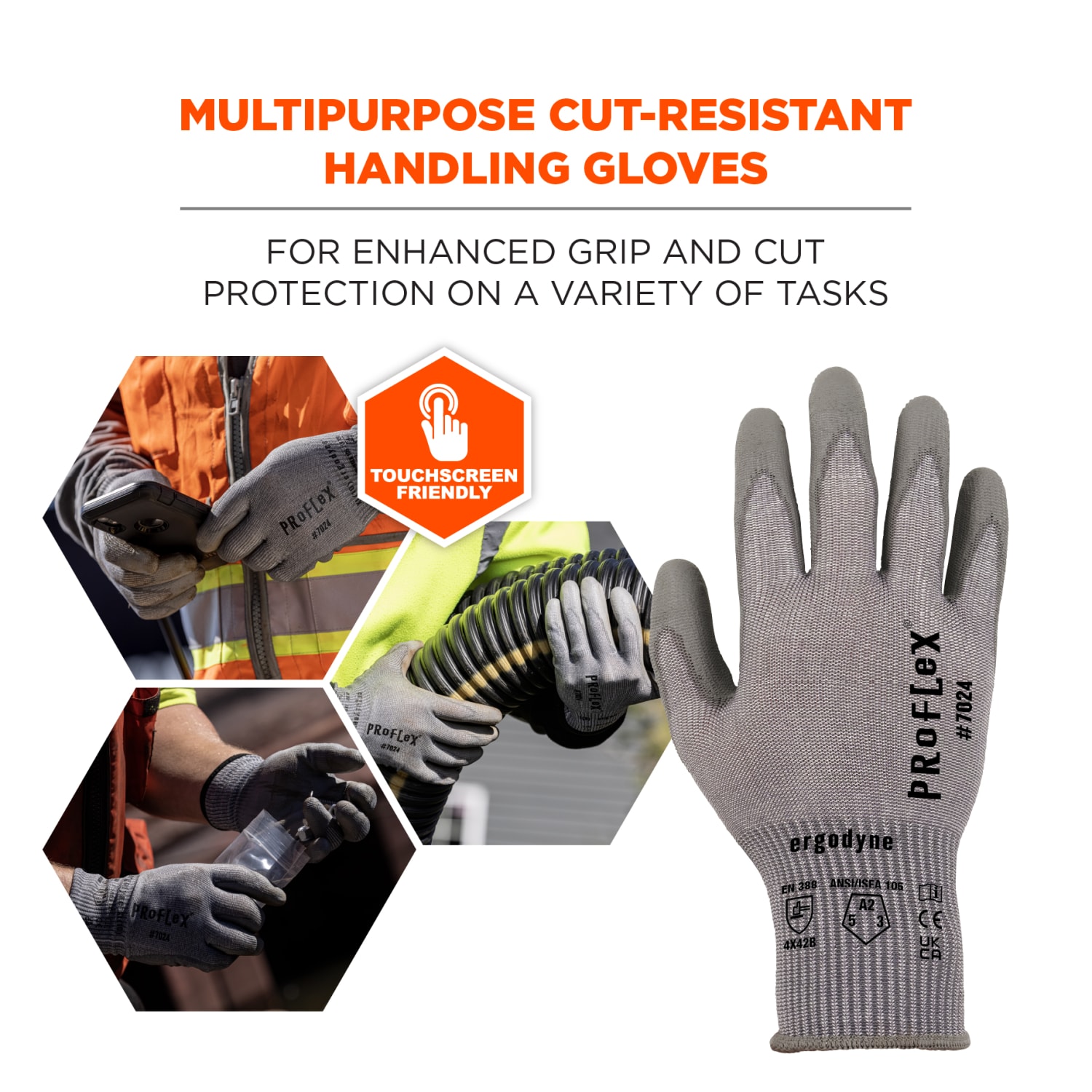 Ergodyne Proflex 7024 PU-Coated Cut-Resistant Gloves, X-Large, Gray - Image 3