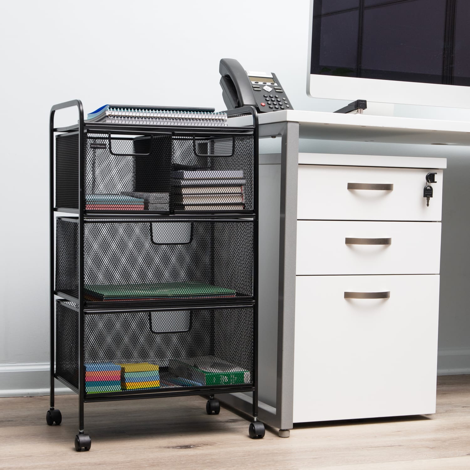 Mind Reader Rolling Utility Cart Laundry Organizer,  4 Removable Drawers, Metal, 29inH x 11inW x 16inD, Black - Image 3