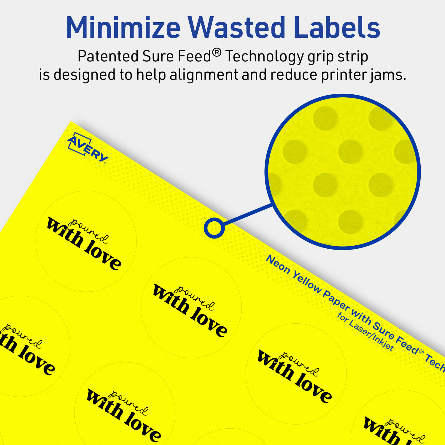 Avery Print-To-The-Edge Labels With Sure Feed Technology, 94507-NYP20, Round, 1-5/8in, Matte Neon Yellow, Pack of 400 - Image 5