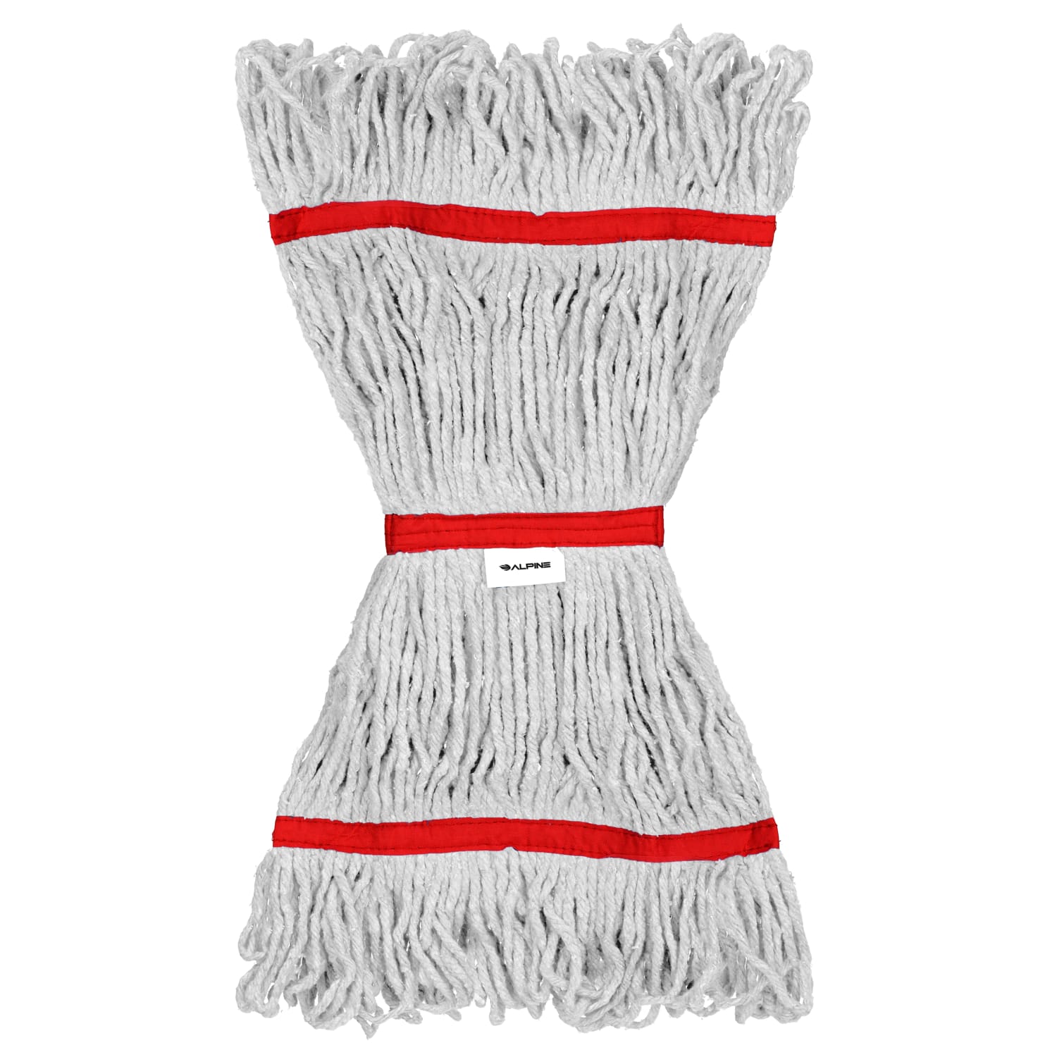 Alpine Industries Cotton Loop-End Mop Heads With 1in Head And Tail Bands, 16 Oz, White/Red, Set Of 12 Heads - Image 4