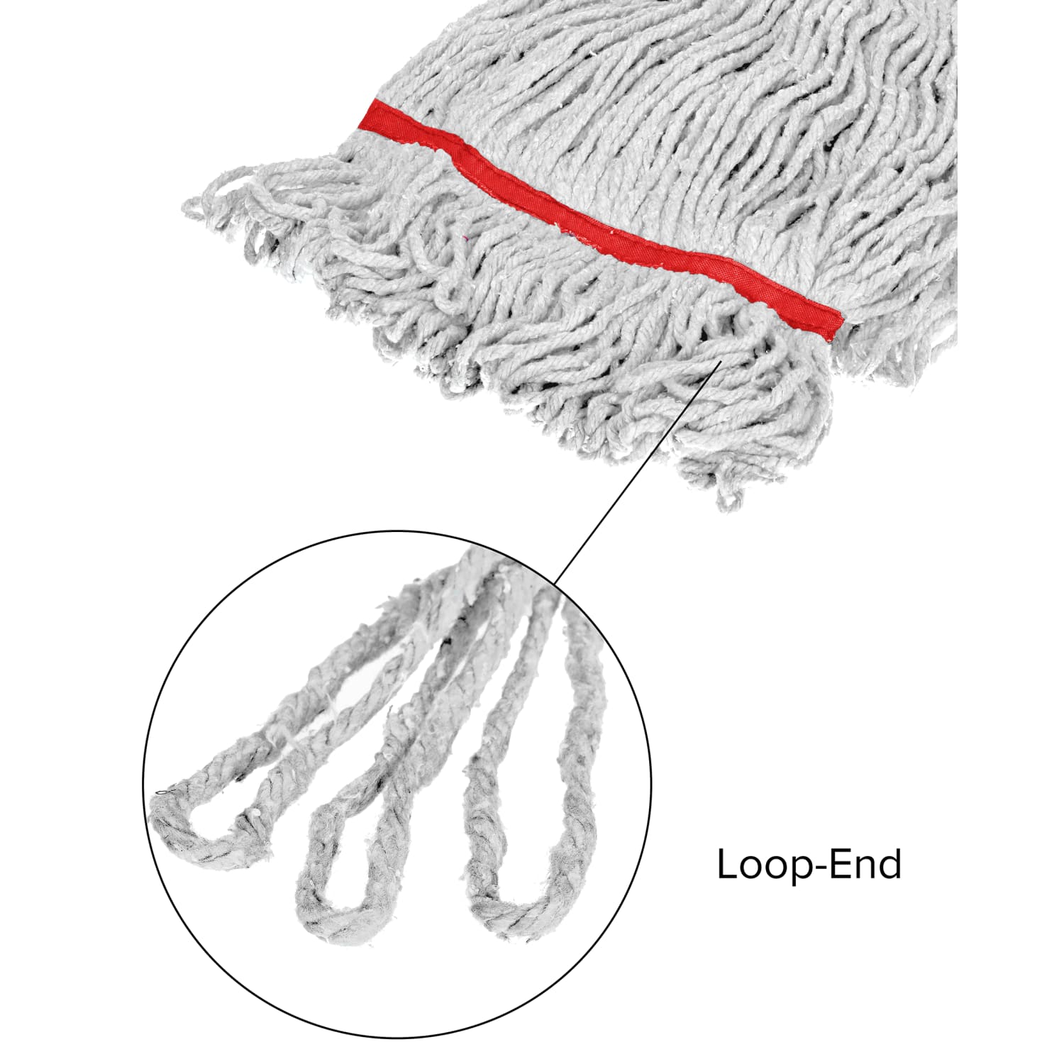 Alpine Industries Cotton Loop-End Mop Heads With 1in Head And Tail Bands, 16 Oz, White/Red, Set Of 12 Heads - Image 6