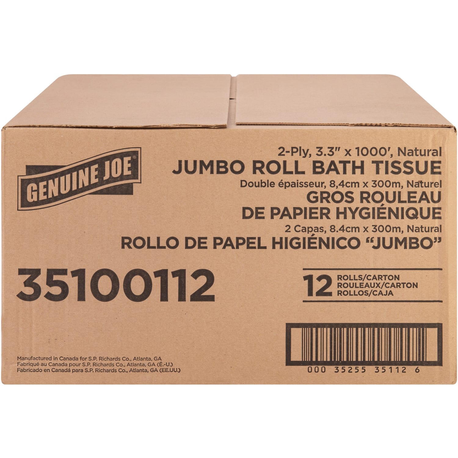 Genuine Joe Jumbo Jr Dispenser Bath Tissue Roll - 2 Ply - 3.30in Width x 1000 ft Length - 8.88in Roll Diameter - White - Fiber - 12 / Carton - Image 5
