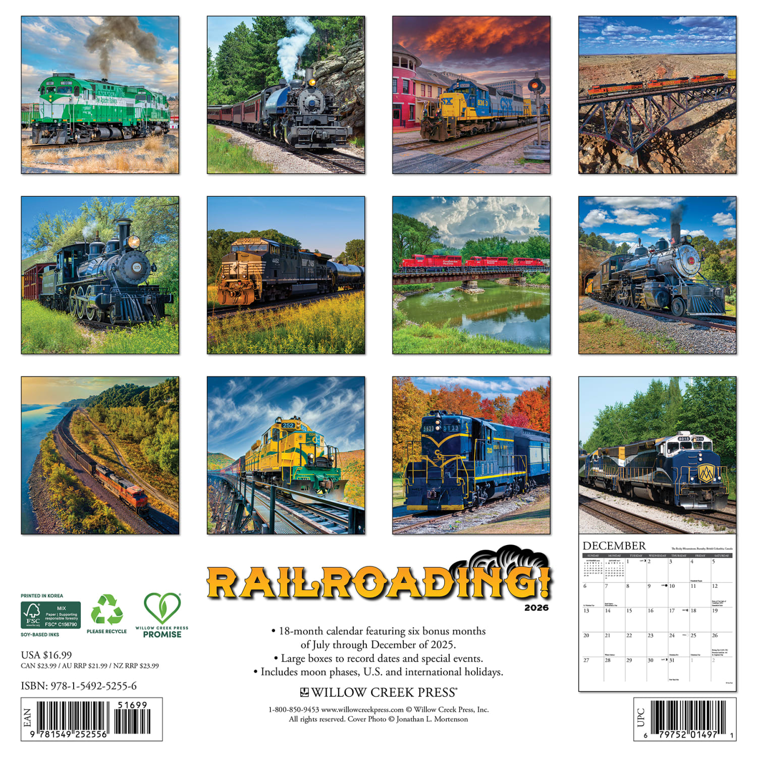 2026 Willow Creek Press Sports Monthly Wall Calendar, 12in x 12in, Railroading, January To December, 52556 - Image 6
