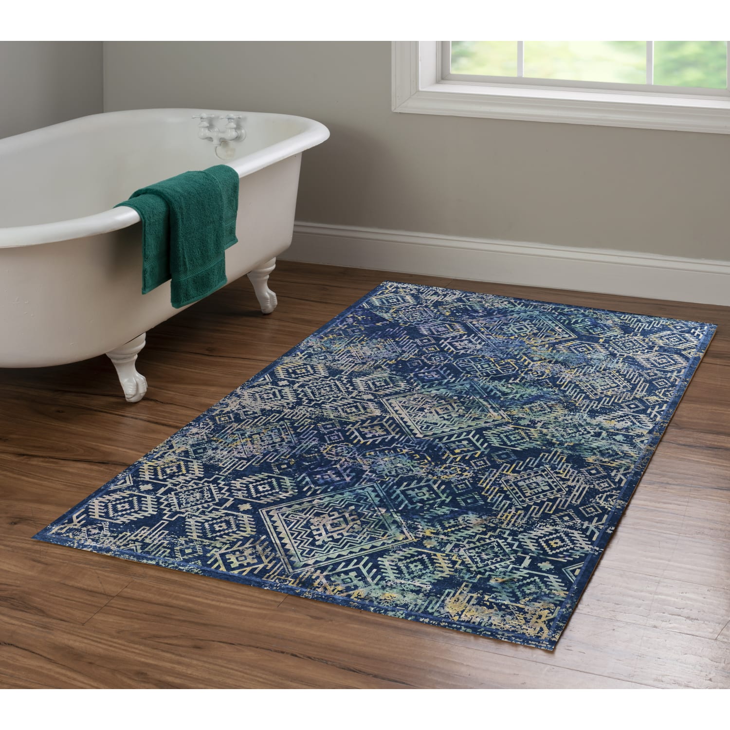 Linon Innova Area Rug, 3-1/2ft x 5ft, Plynne Navy/Teal - Image 6