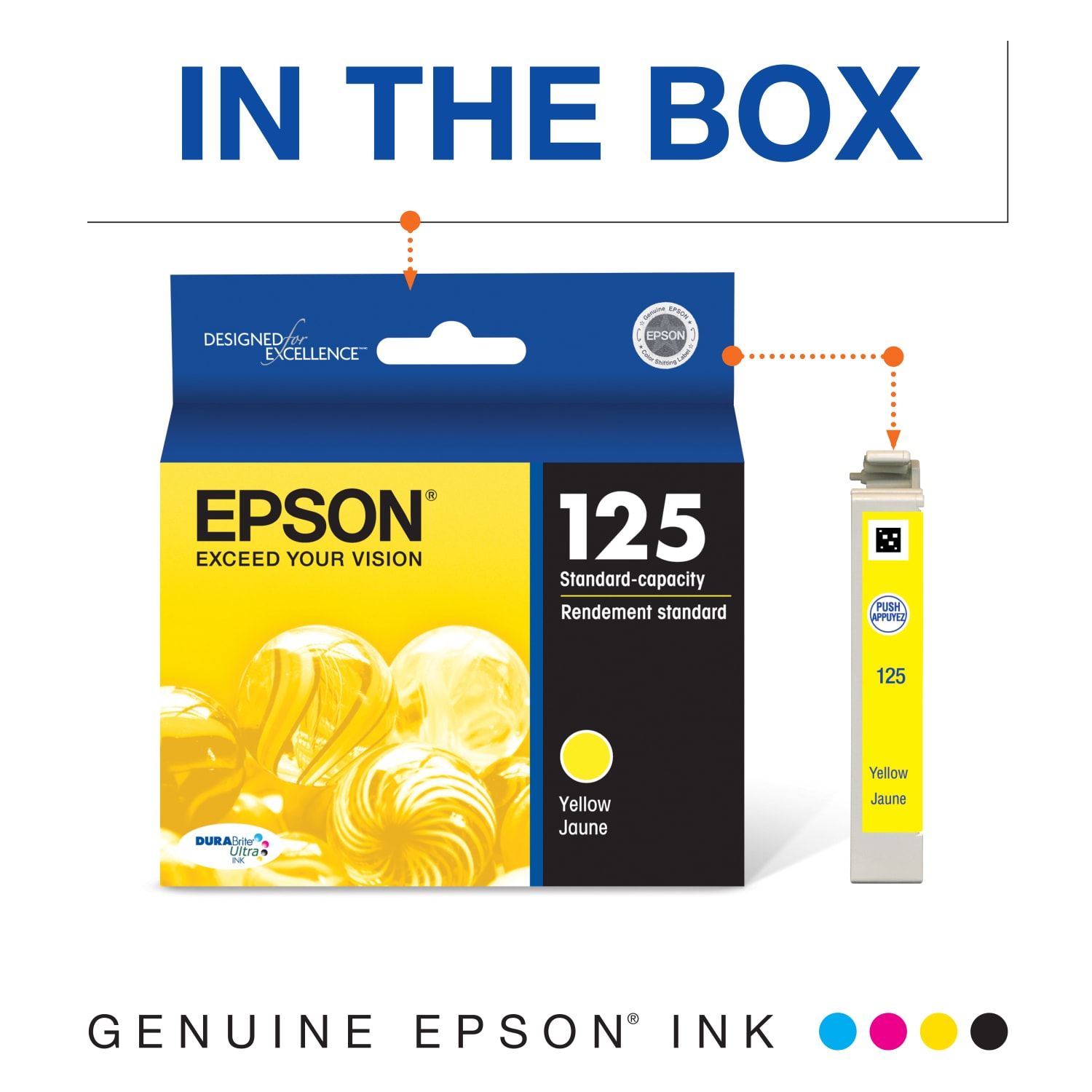 Epson 125 DuraBrite Ultra Yellow Ink Cartridge, T125420 - Image 3