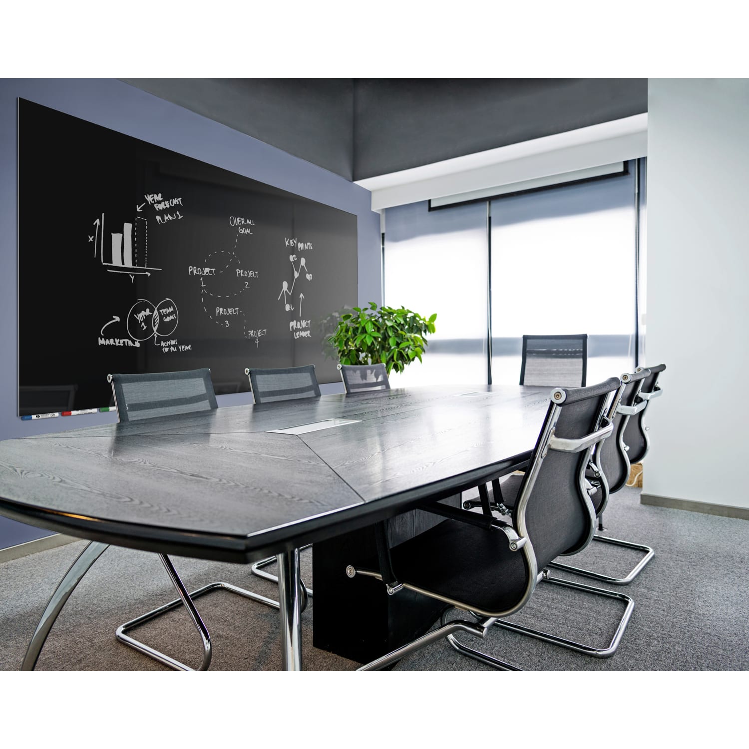 Ghent Aria Magnetic Low-Profile 1/4in Glass Unframed Dry-Erase Whiteboard, 36in x 48in, Black - Image 5