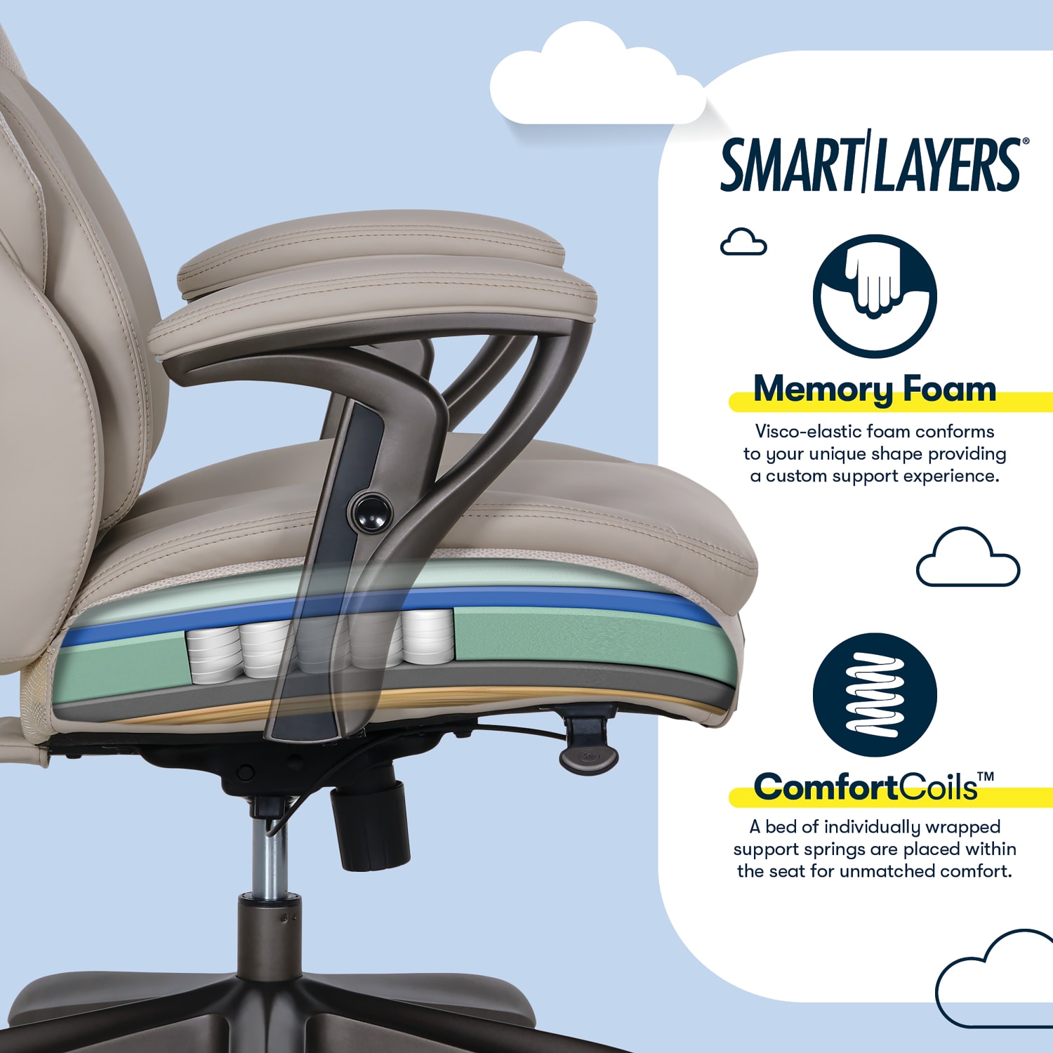 Serta SmartLayers Everett Big & Tall Ergonomic Vegan Leather High-Back Executive Office Chair, Taupe/Dark Gray, BIFMA Compliant - Image 6