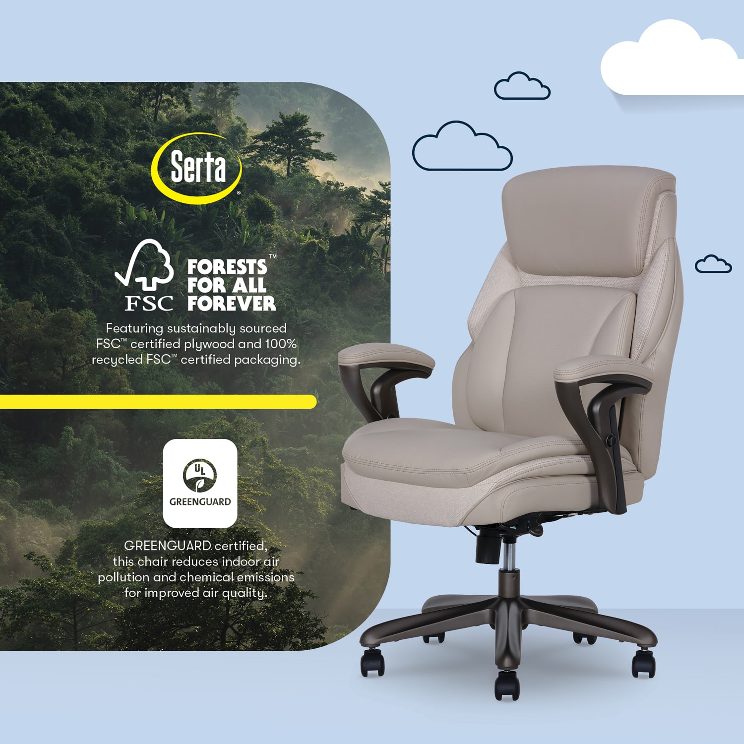 Serta SmartLayers Everett Big Tall Ergonomic Vegan Leather HighBack Executive Office Chair TaupeDark Gray BIFMA Compliant PopularChairscom Serta SmartLayers Everett Big Tall Ergonomic Vegan Leather High Back Executive Office Chair TaupeDark Gray BIFMA Compliant PopularChairscom