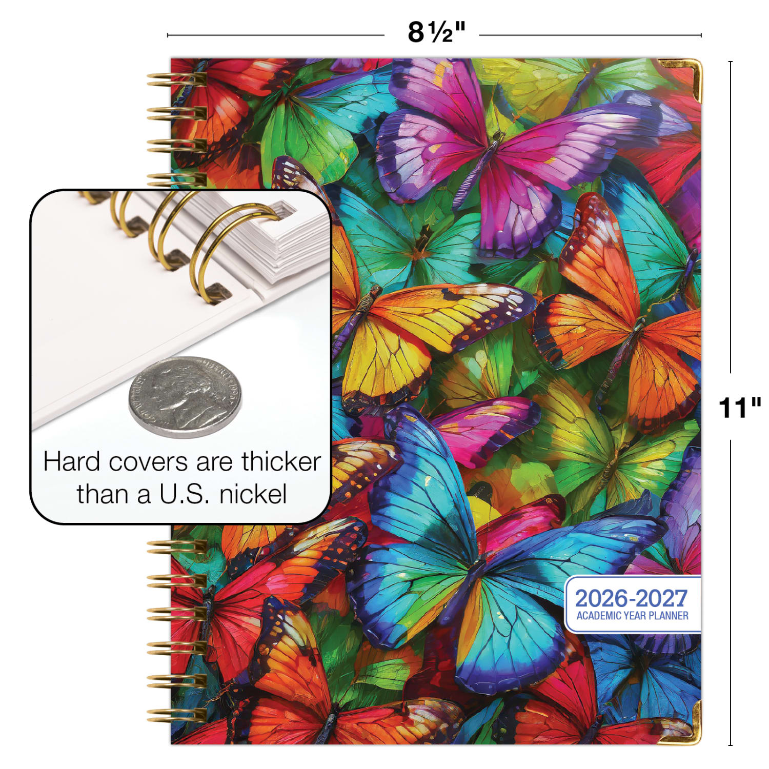 2026-2027 Excello Brands 14-Month Academic Year Hardcover Weekly/Monthly Fashion Planner, 8-1/2in x 11in, Colorful Butterflies, May To June, Total Qty 1 - Image 5