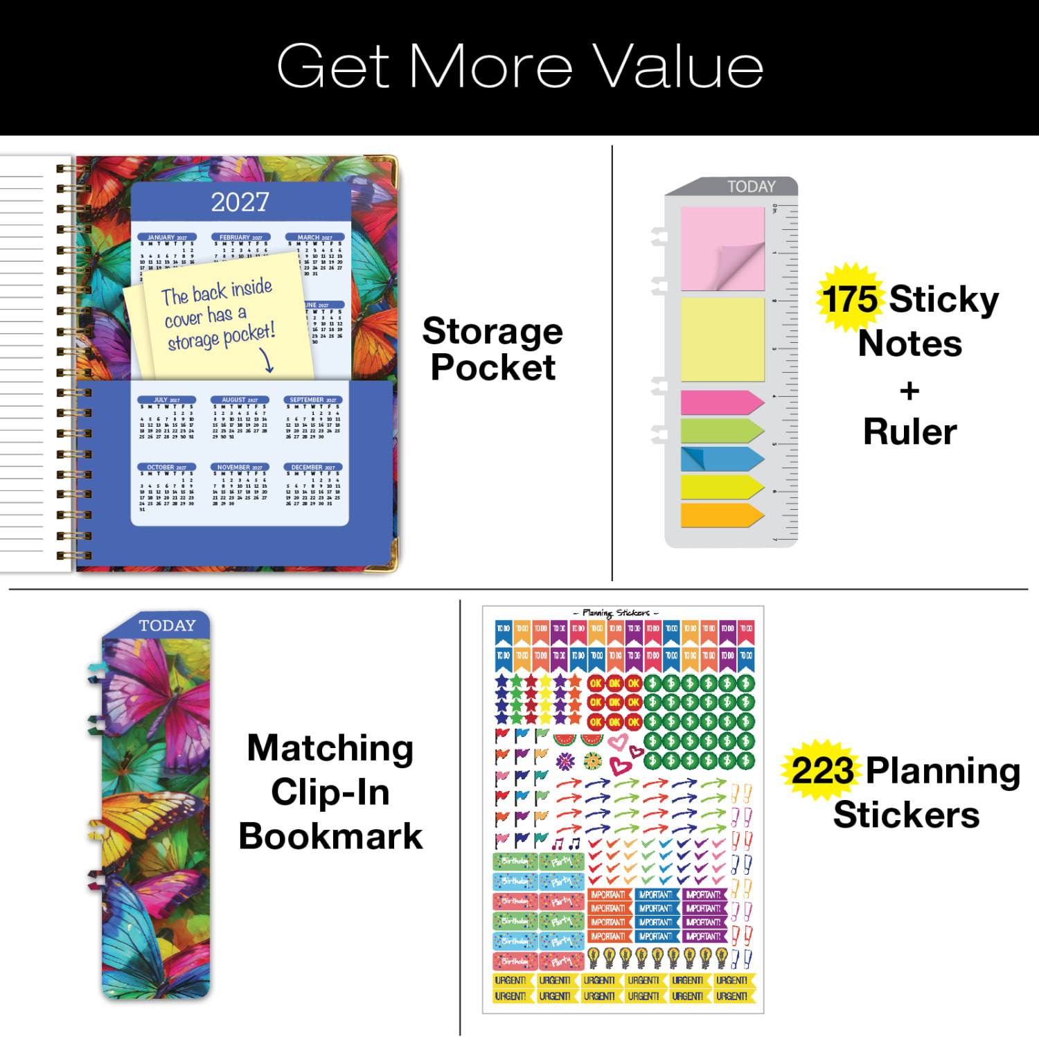 2026-2027 Excello Brands 14-Month Academic Year Hardcover Weekly/Monthly Fashion Planner, 8-1/2in x 11in, Colorful Butterflies, May To June, Total Qty 1 - Image 6
