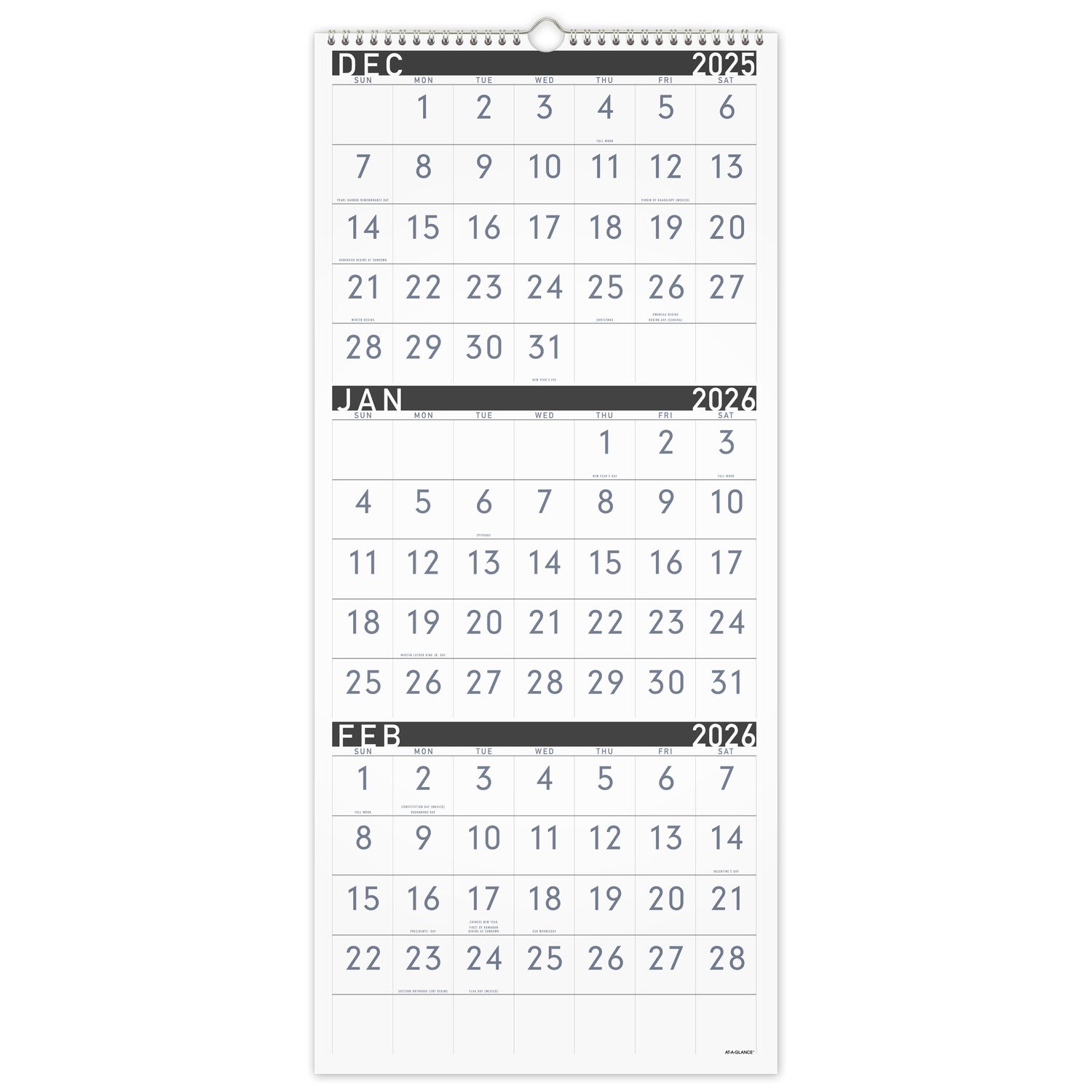AT-A-GLANCE Contemporary 2026 3-Month Reference Wall Calendar, Large, 12in x 27in