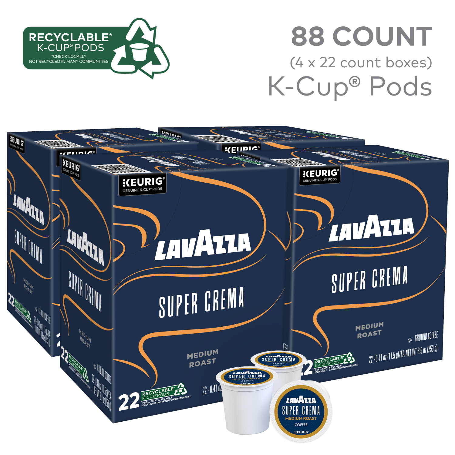 Lavazza Super Crema Single Serve Keurig K-Cup Pods, Medium Espresso Roast Coffee, 88 Count (4 Boxes of 22) - Image 3
