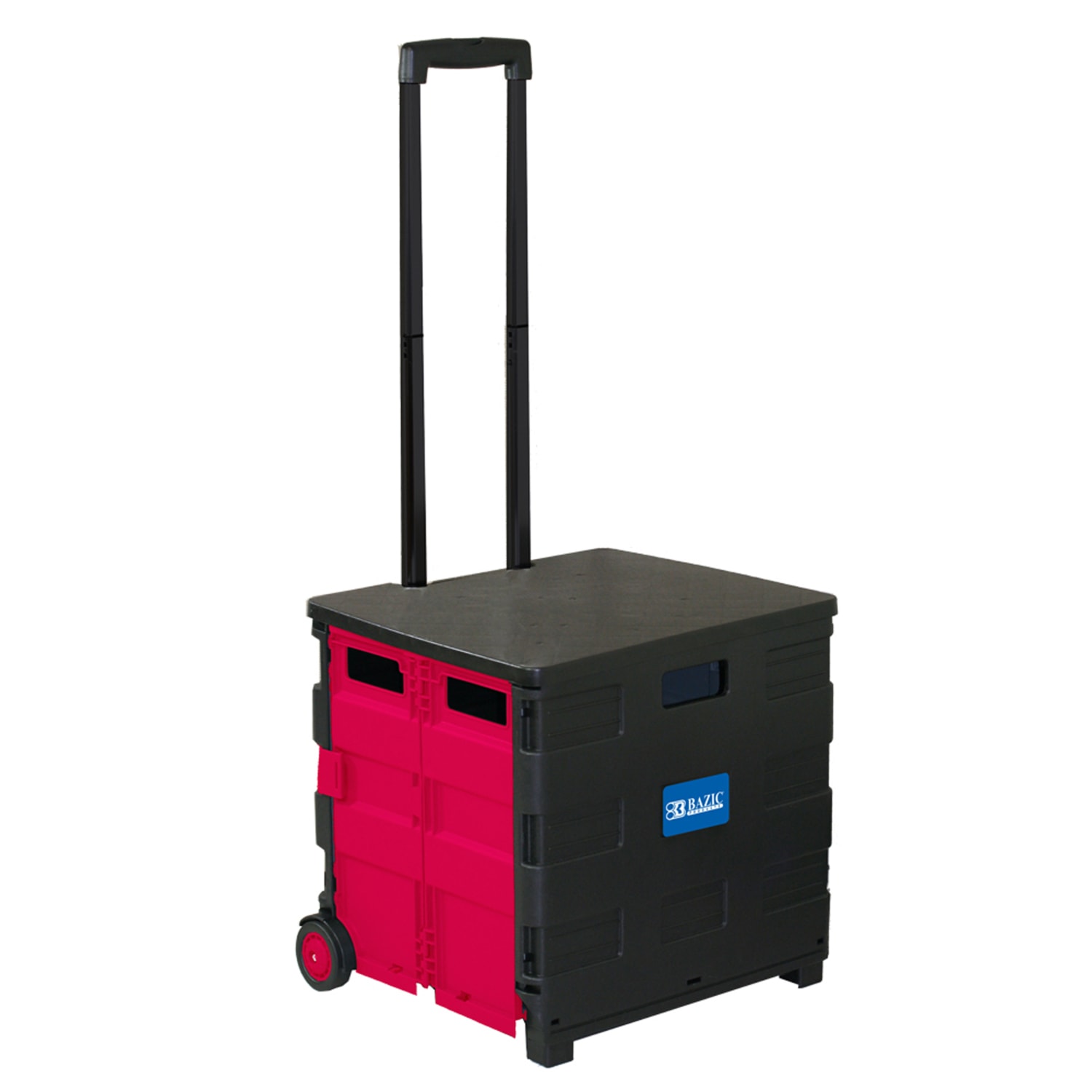BAZIC Products Folding Cart On Wheels With Lid Cover, 18inH x 15inW x 16inD, Black/Red - Image 6