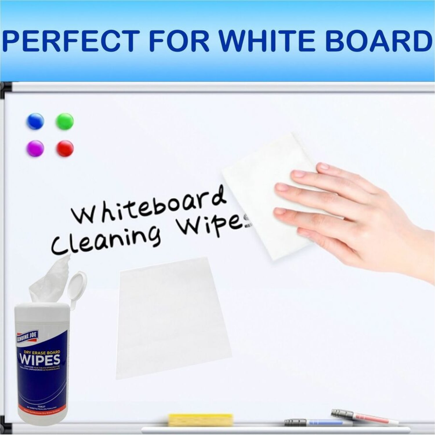 Genuine Joe Dry-Erase Board Cleaning Wipes, Container Of 50 Wipes - Image 5