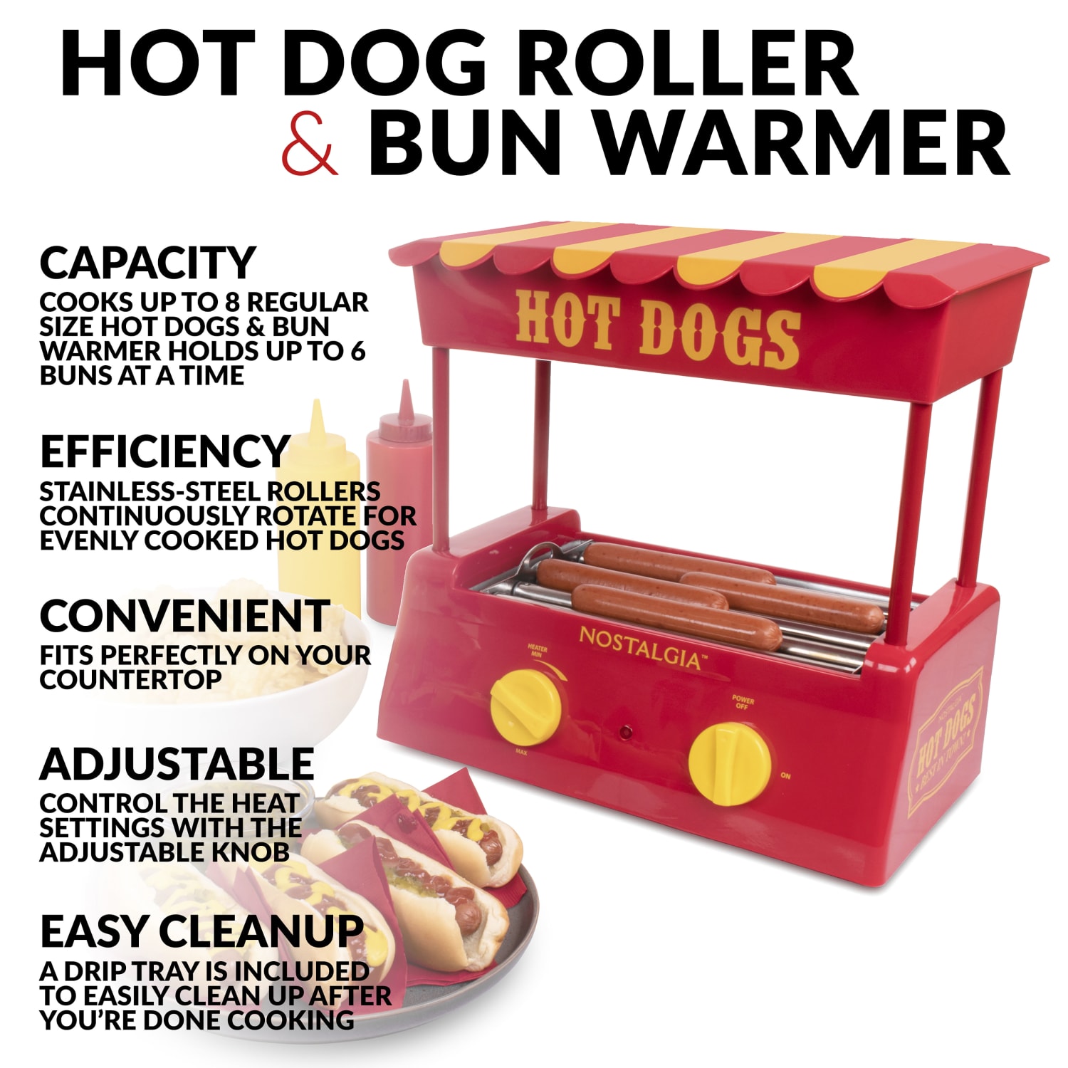 Nostalgia Hot Dog Roller/Bun Warmer, 14inH x 8-3/4inW x 14-1/4inD - Image 6