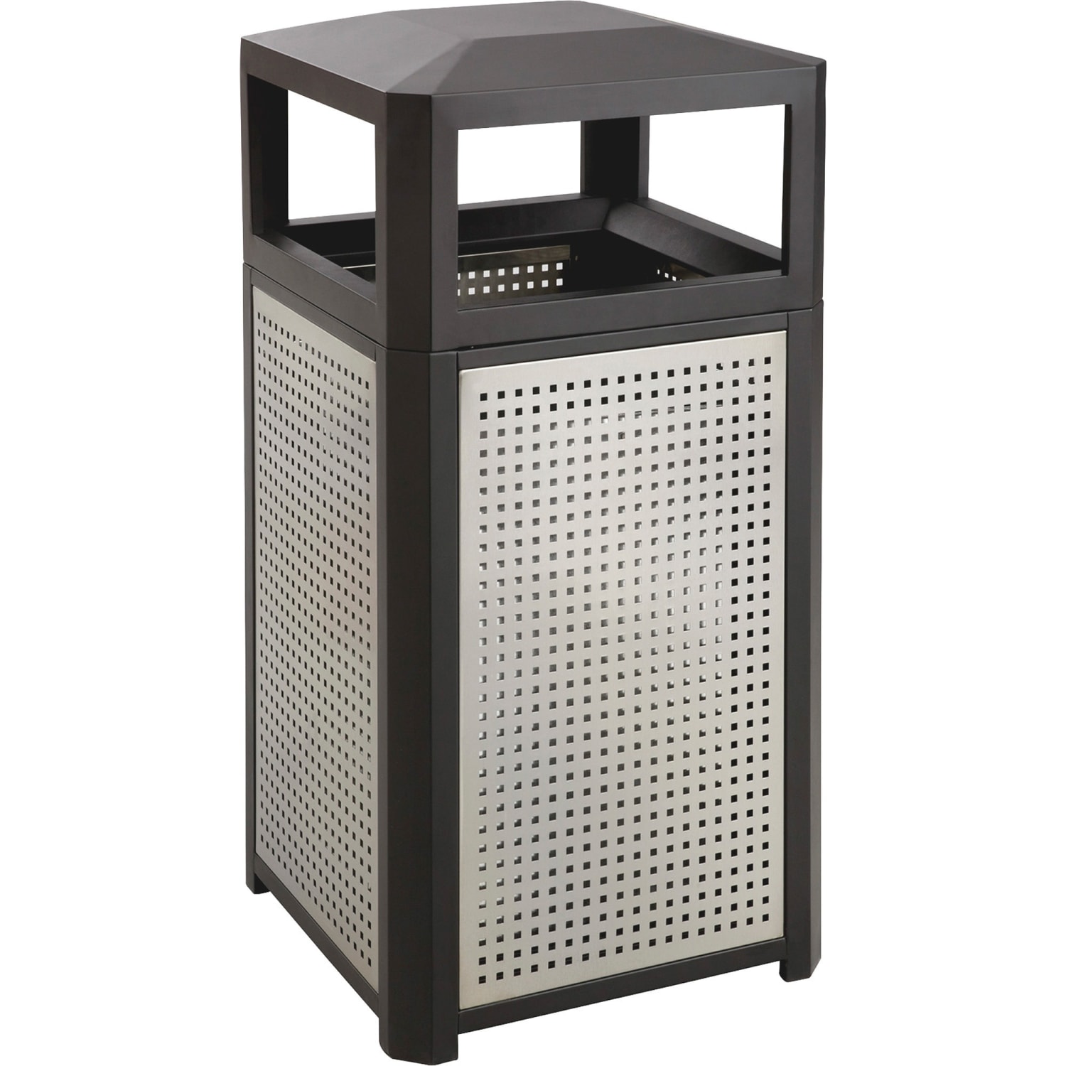 Safco Evos Series Steel Waste Receptacle, 38-Gallon, Black/Gray