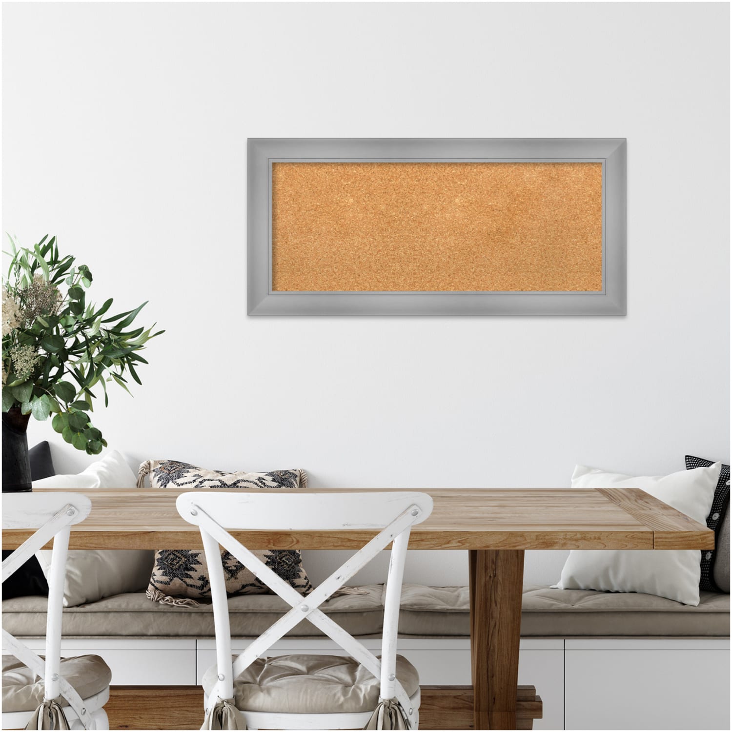 Amanti Art Rectangular Non-Magnetic Cork Bulletin Board, Natural, 34in x 16in, Flair Polished Nickel Plastic Frame - Image 6