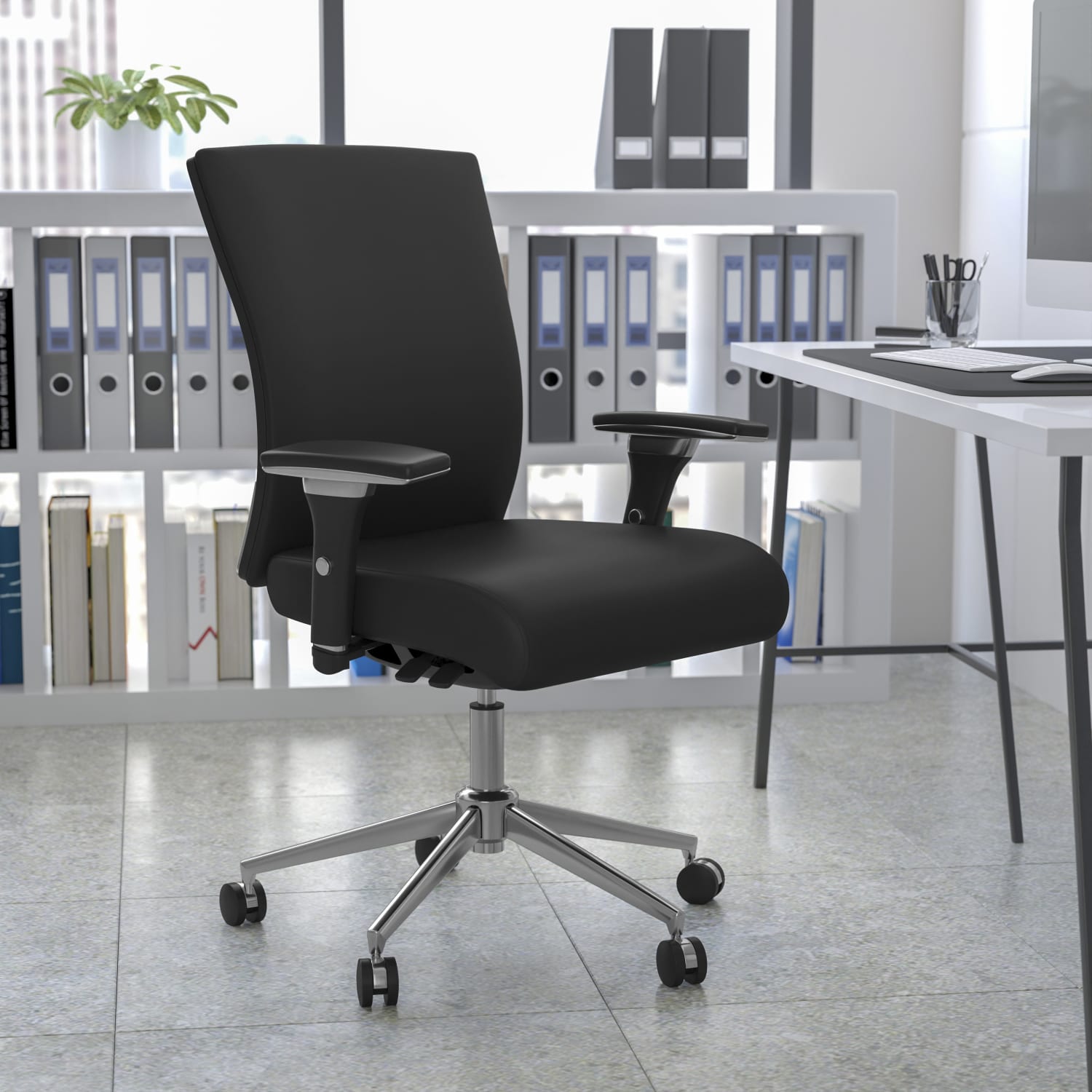 Flash Furniture HERCULES Series 24/7 Intensive-Use Ergonomic Mid-Back Executive Multifunction Office Chair, Black LeatherSoft/Gray -GOWY857 - Image 4