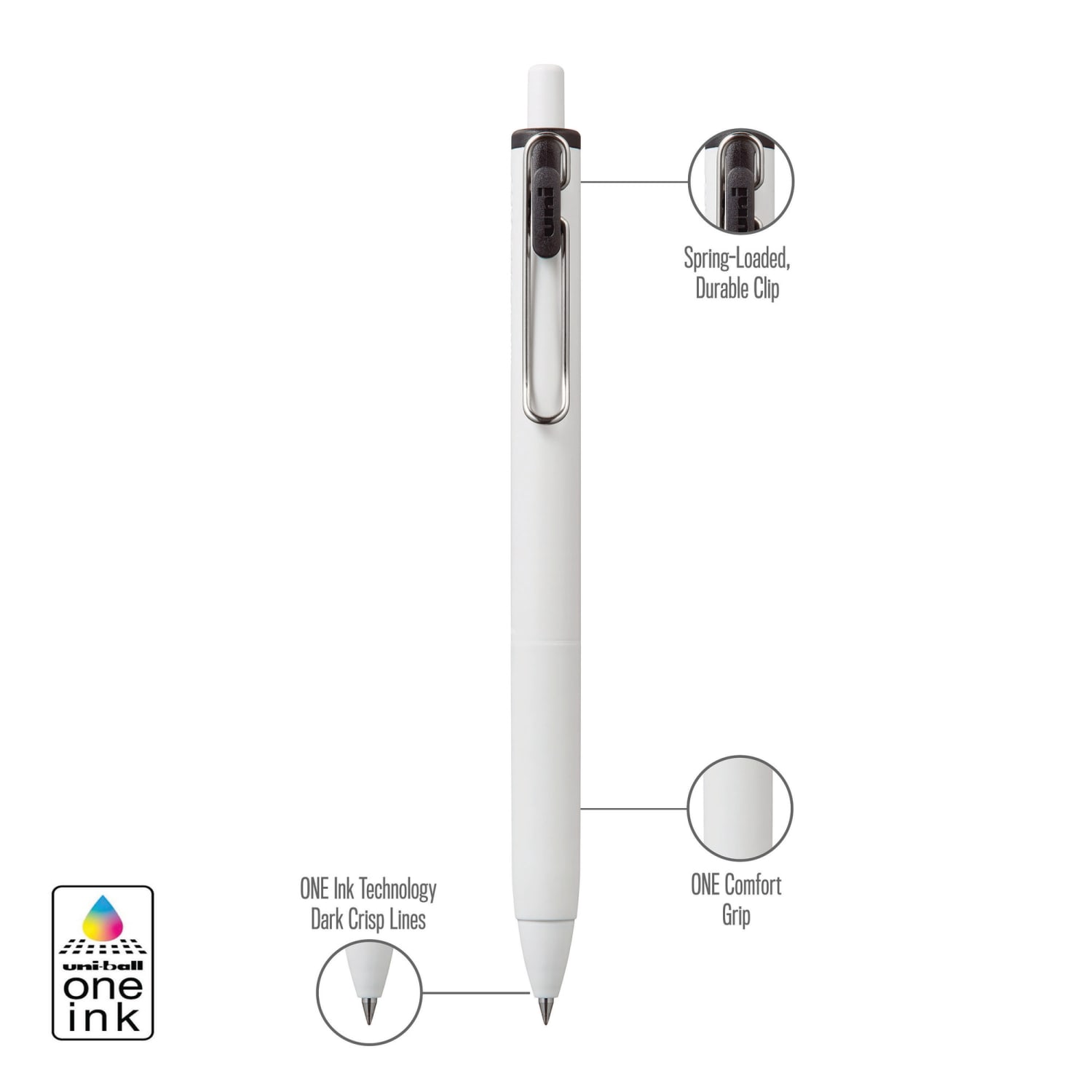 Uni-Ball One Retractable Gel Pens, Micro Point, 0.5 mm, White Barrel, Black Ink, Pack Of 12 Pens - Image 4